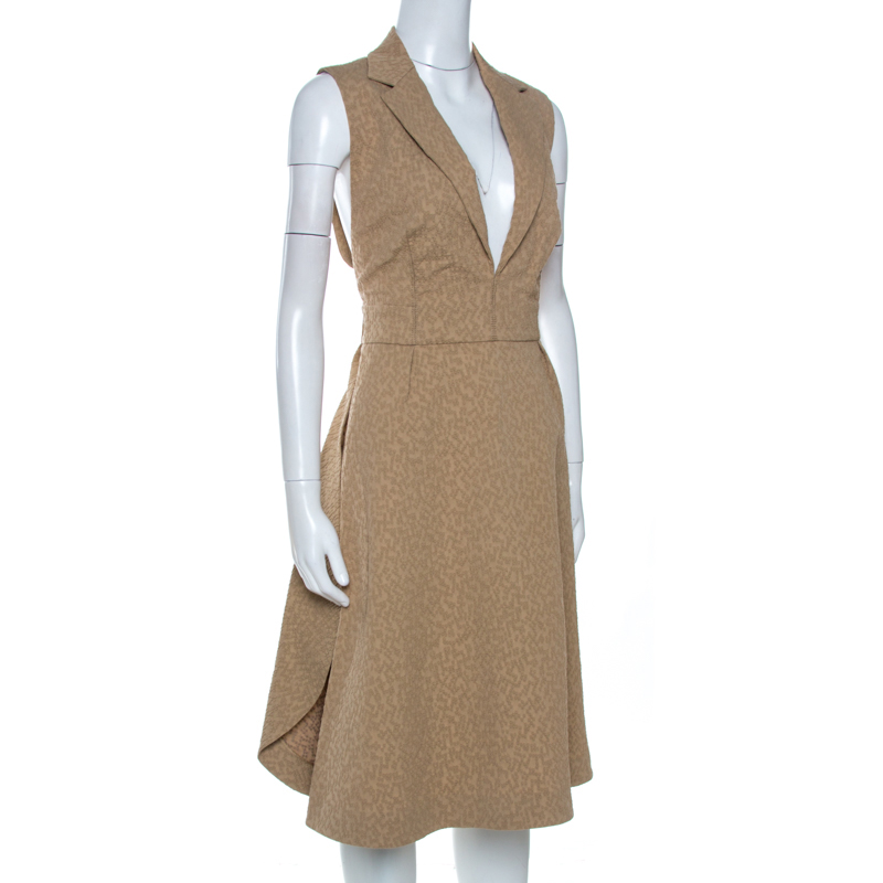 

Yves Saint Laurent Beige Embossed Wool Blend Open Back Dress