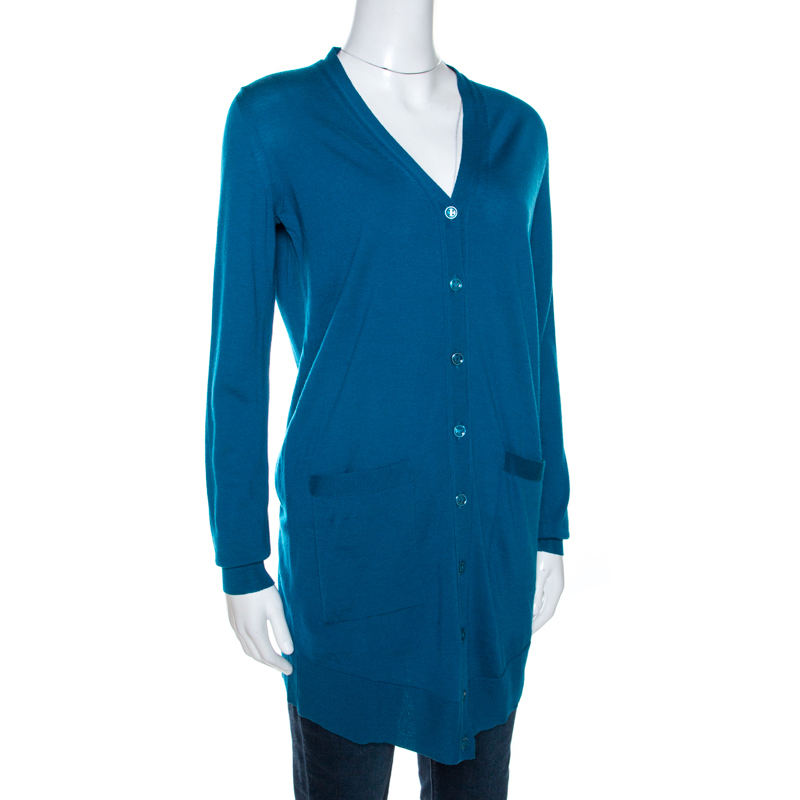 

Yves Saint Laurent Blue Wool Button Front Cardigan