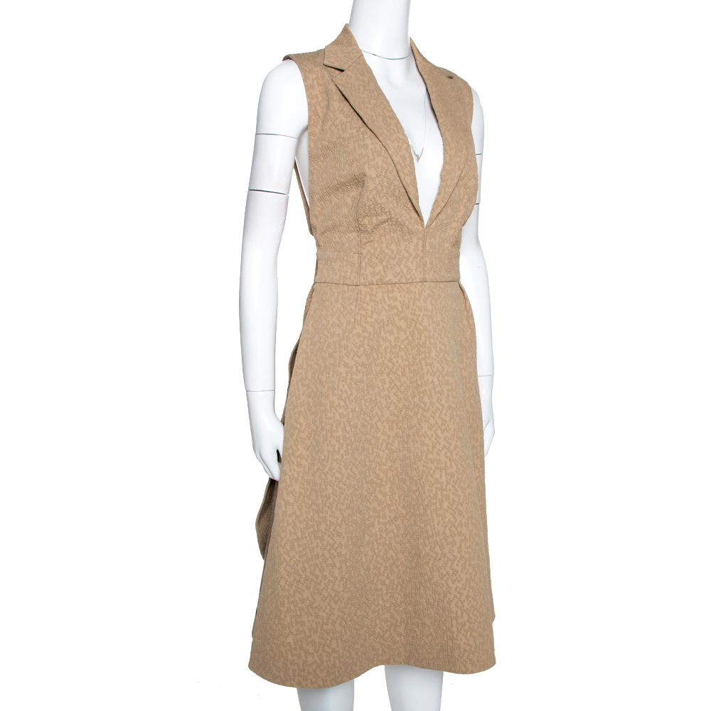 

Yves Saint Laurent Beige Textured Wool Blend Cutout Detail Wrap Dress