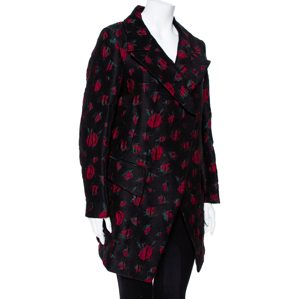 

Yves Saint Laurent Black Rose Jacquard Double Breasted Oversized Coat