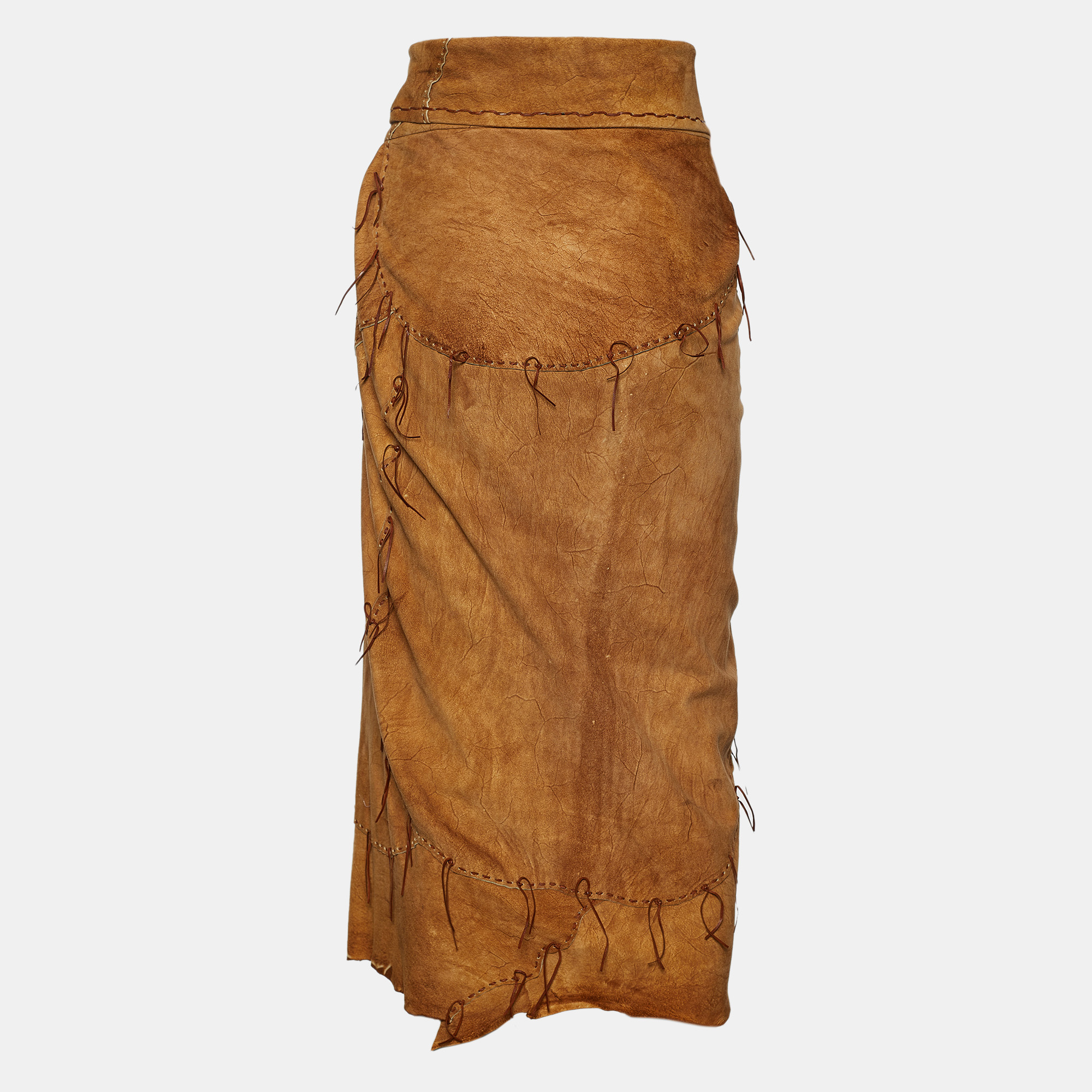 

Yves Saint Laurent Rive Gauche Brown Suede Patchwork Draped Skirt