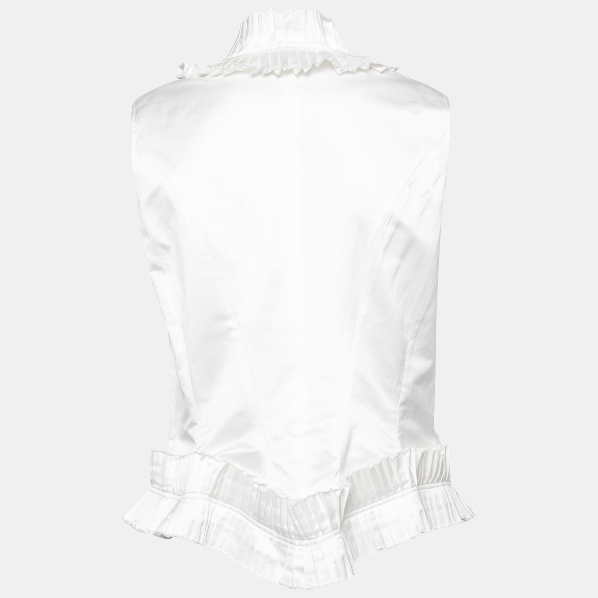 

Yves Saint Laurent White Cotton Pleated Ruffled-Collar Boxy Vest