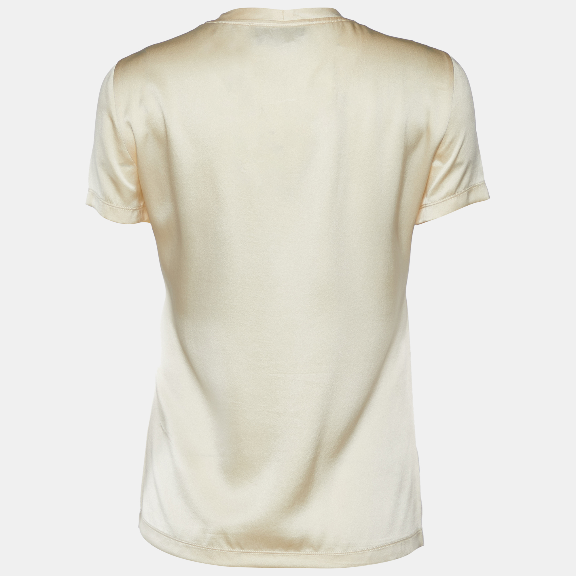 

Yves Saint Laurent Cream Logo Embroidered Silk Satin Top
