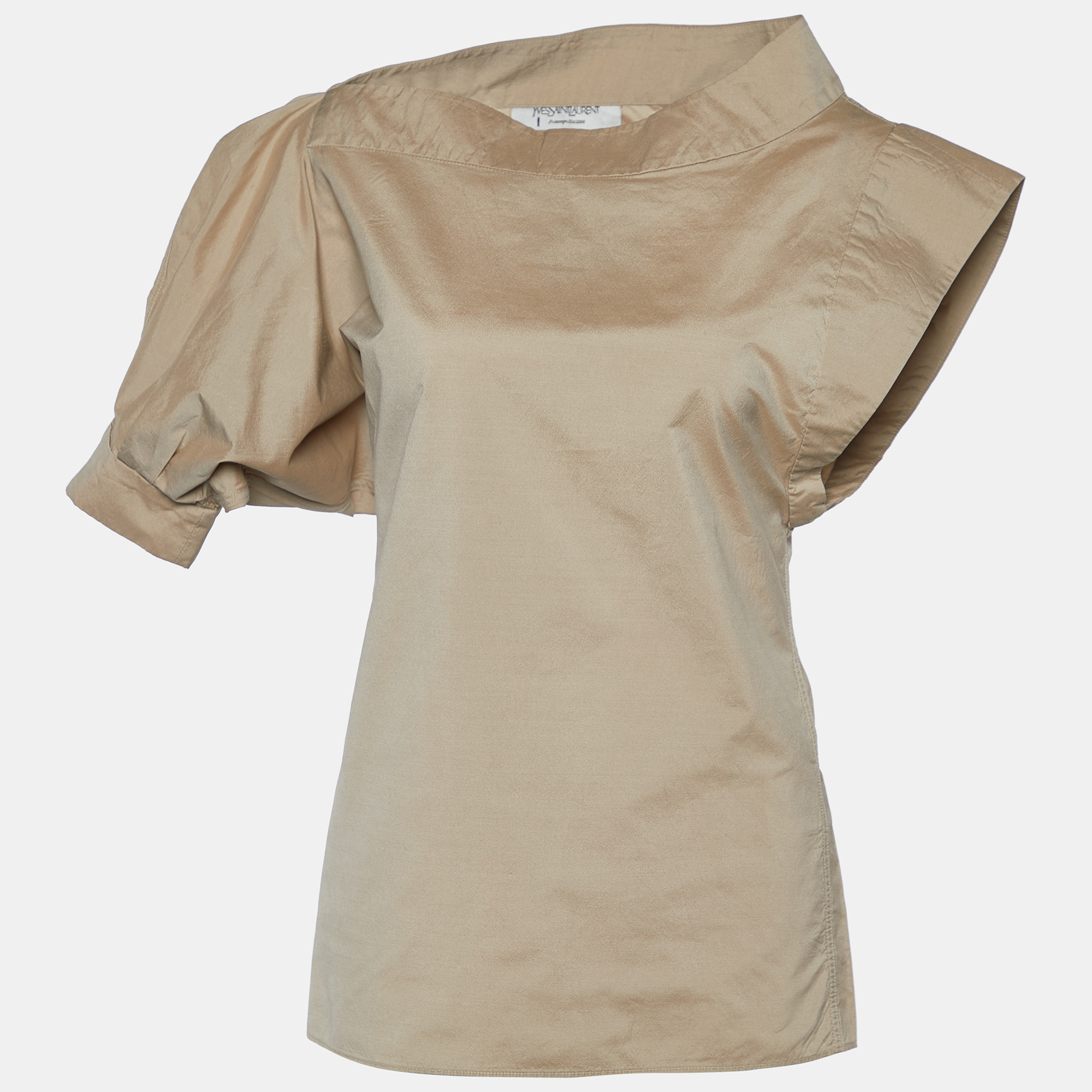 Yves Saint Laurent Beige Silk Puff Sleeve Top M