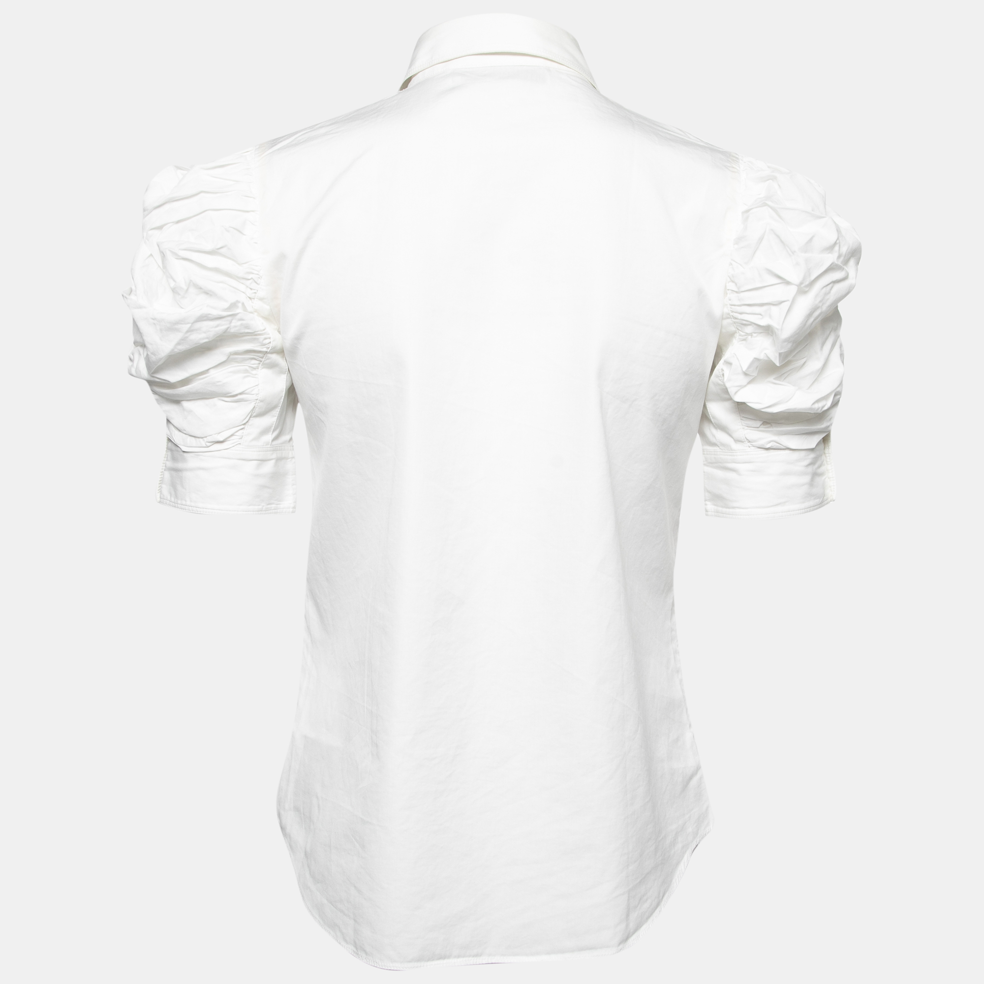 

Yves Saint Laurent White Cotton Ruched Sleeve Button Front Shirt