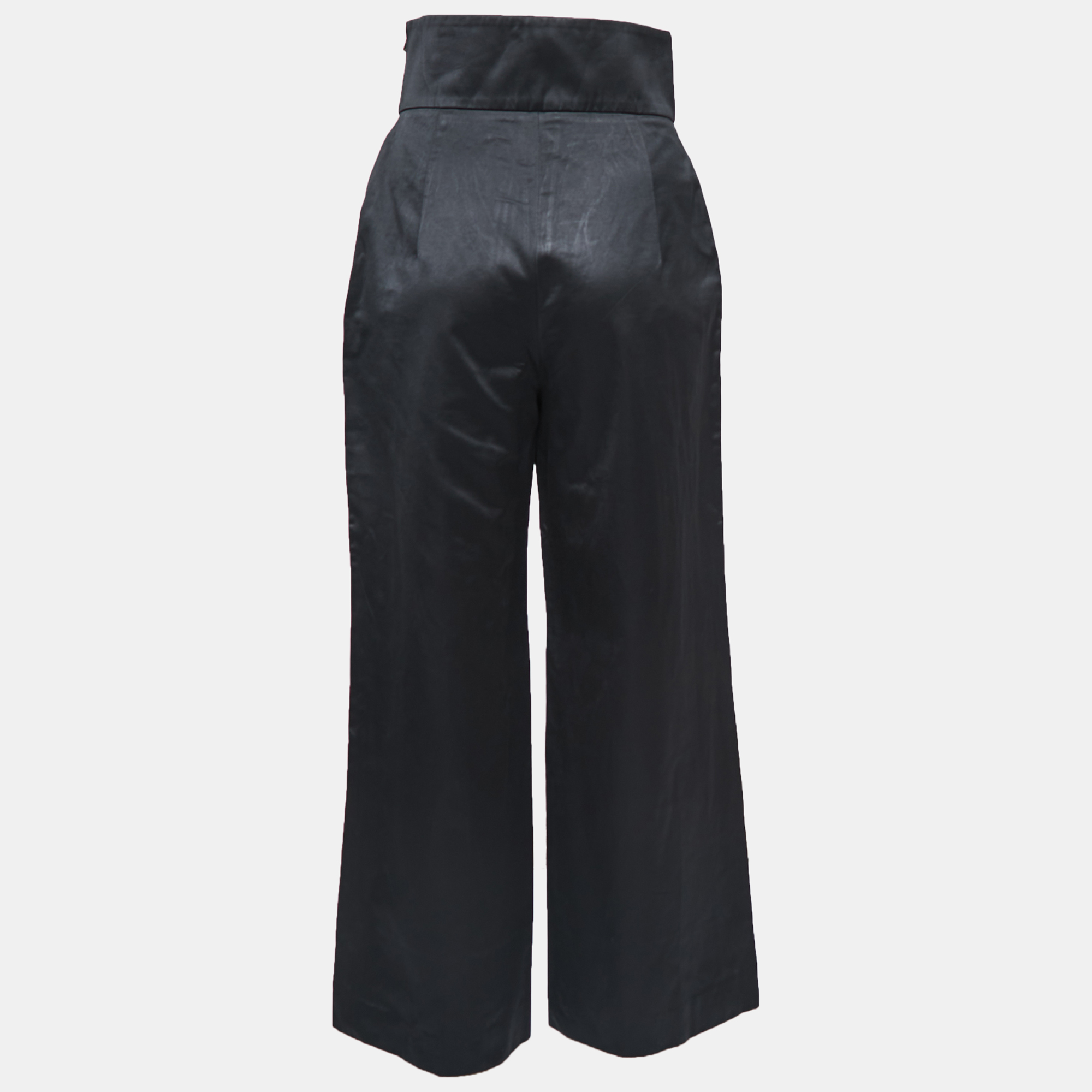 

Yves Saint Laurent Black Satin High-Waist Wide Leg Trousers