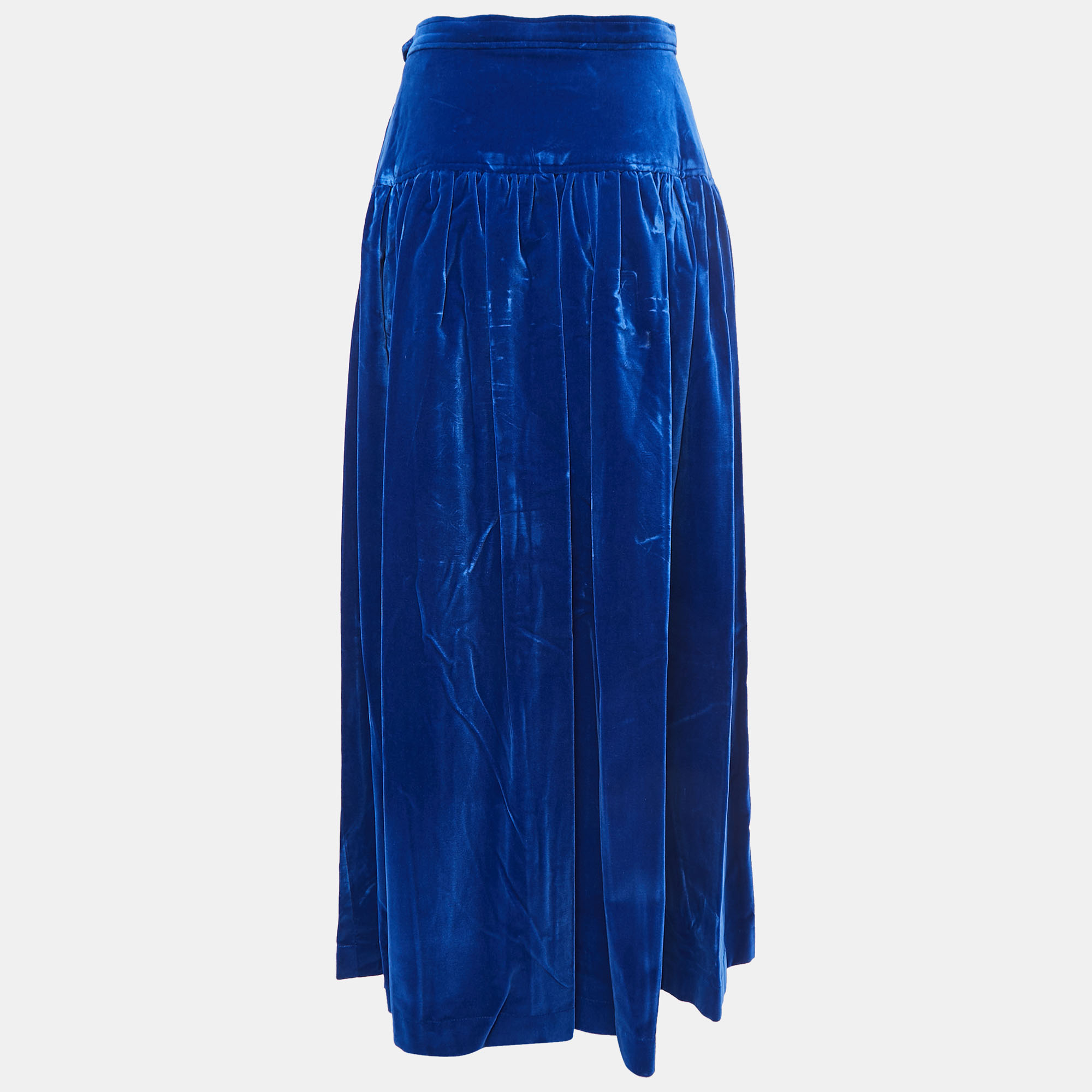 

Yves Saint Laurent Blue Velvet Pleated Maxi Skirt