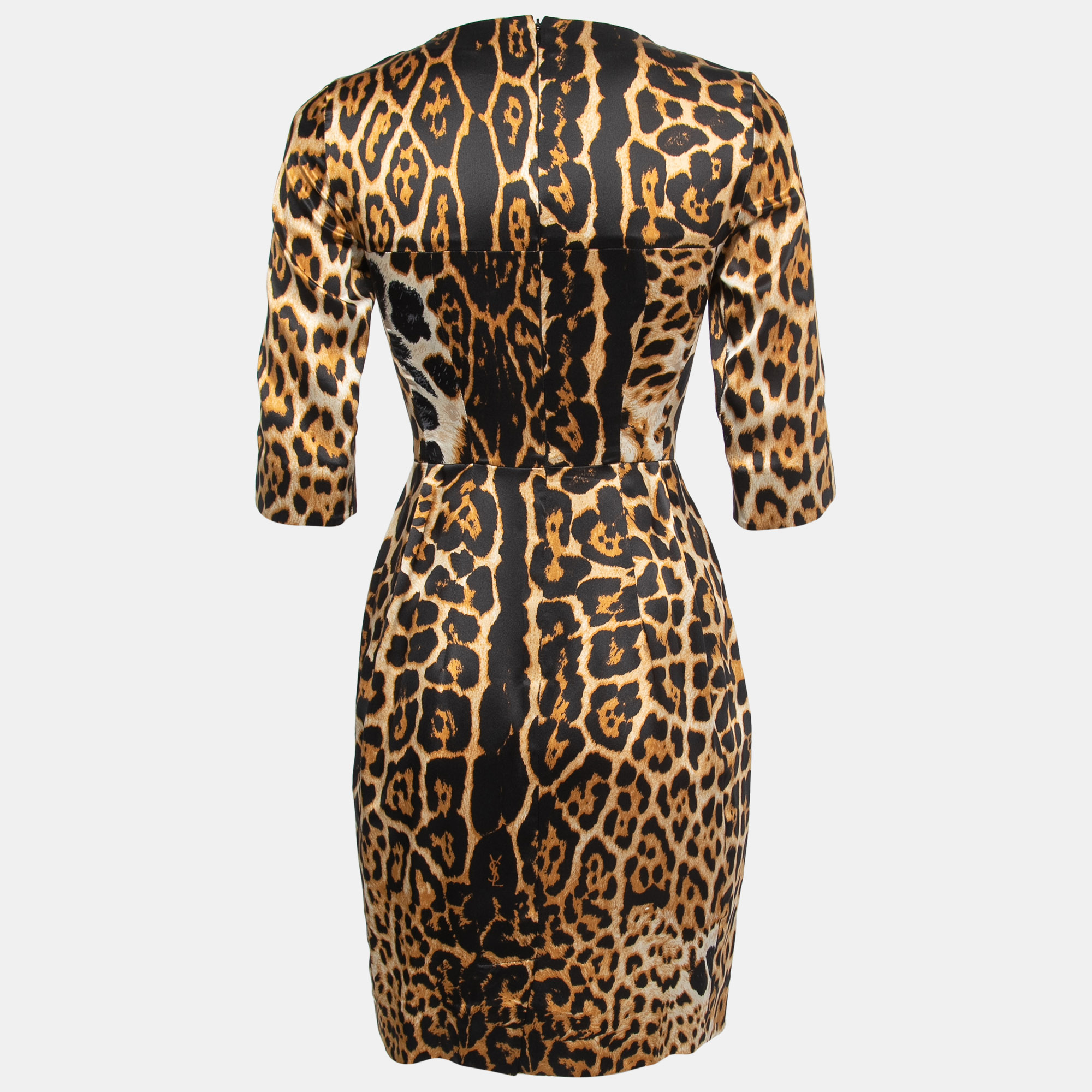 

Yves Saint Laurent Brown Animal Printed Satin Silk Mini Dress