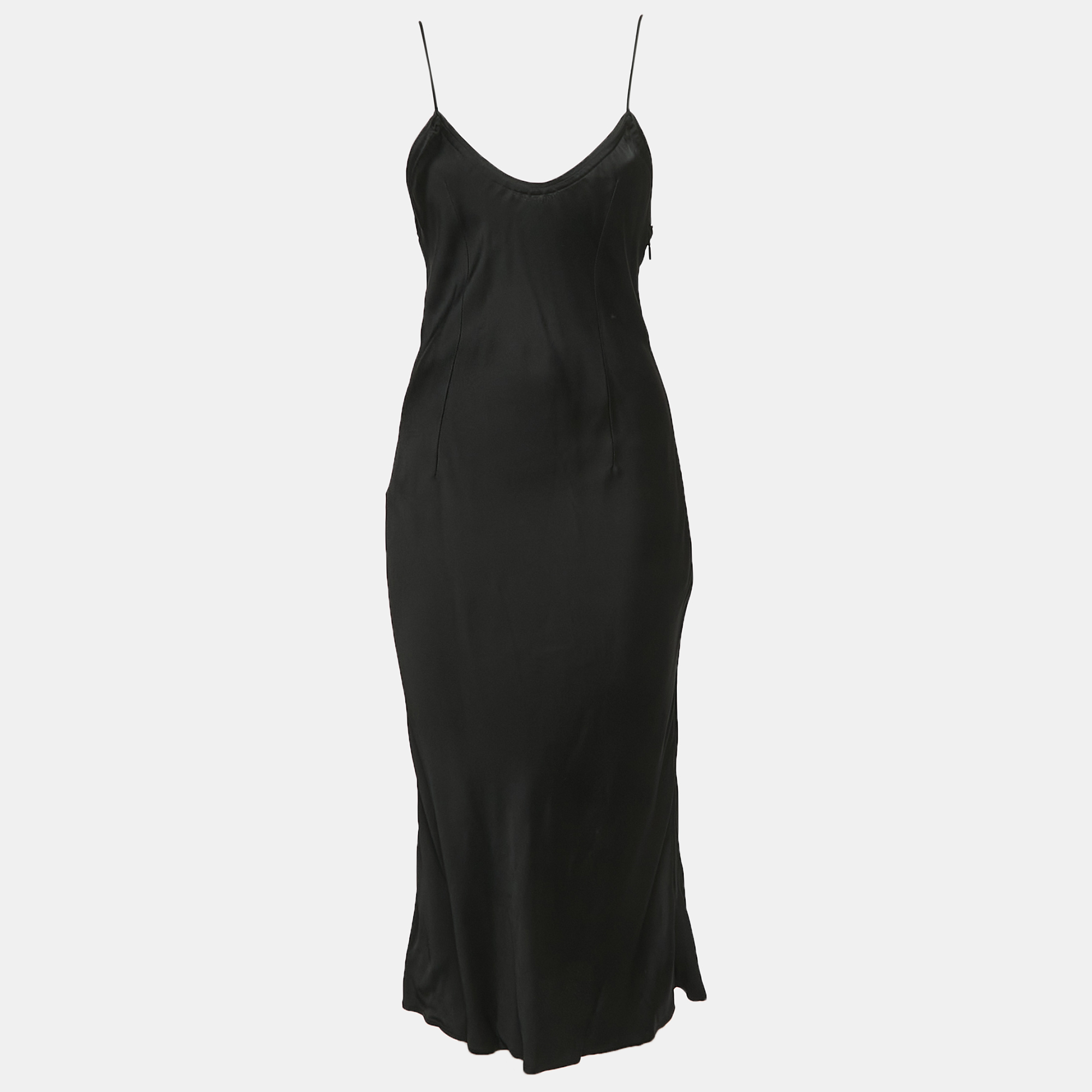

Yves Saint Laurent Black Crepe V-Neck Strappy Maxi Dress S