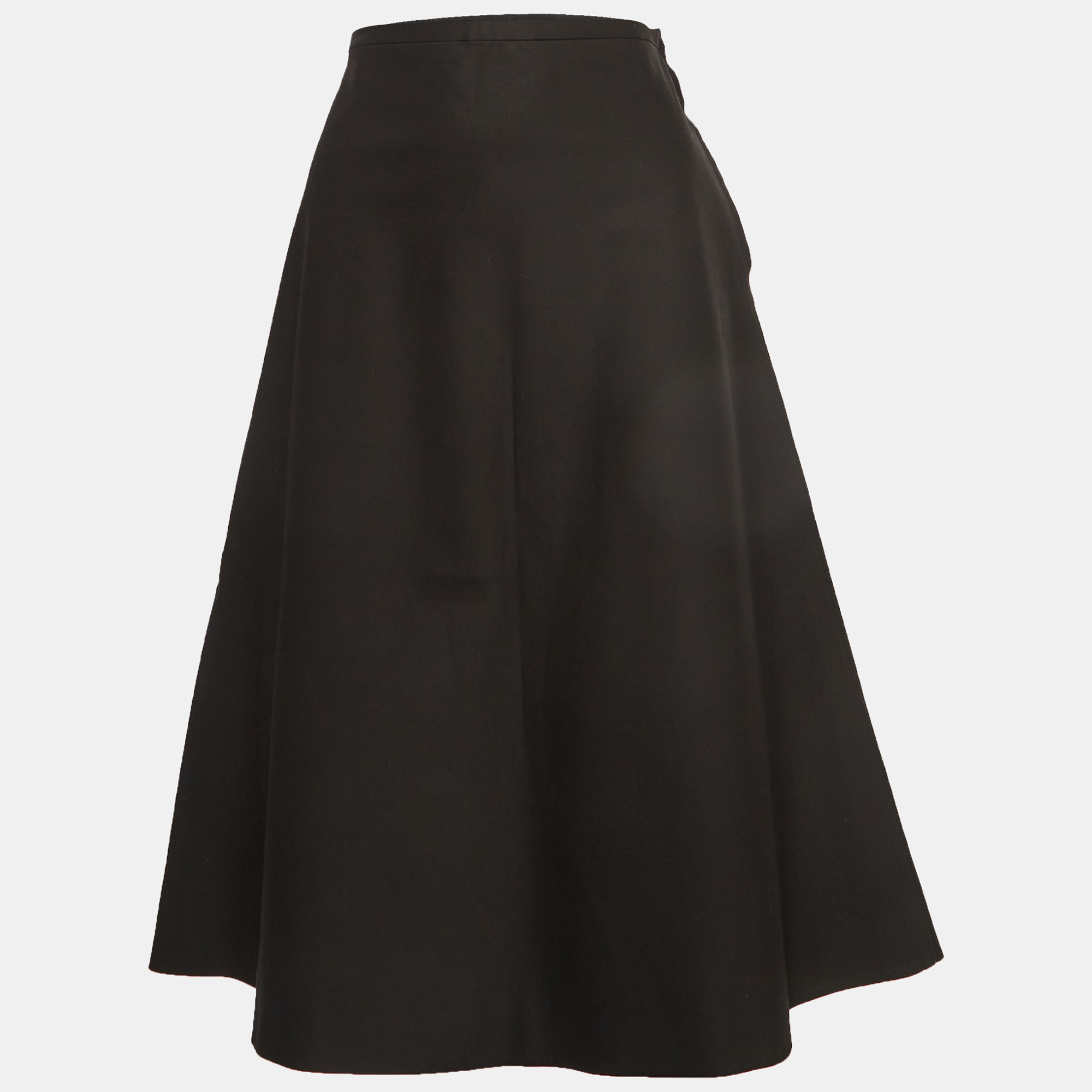 

Yves Saint Laurent Black Gabardine Flared Midi Skirt