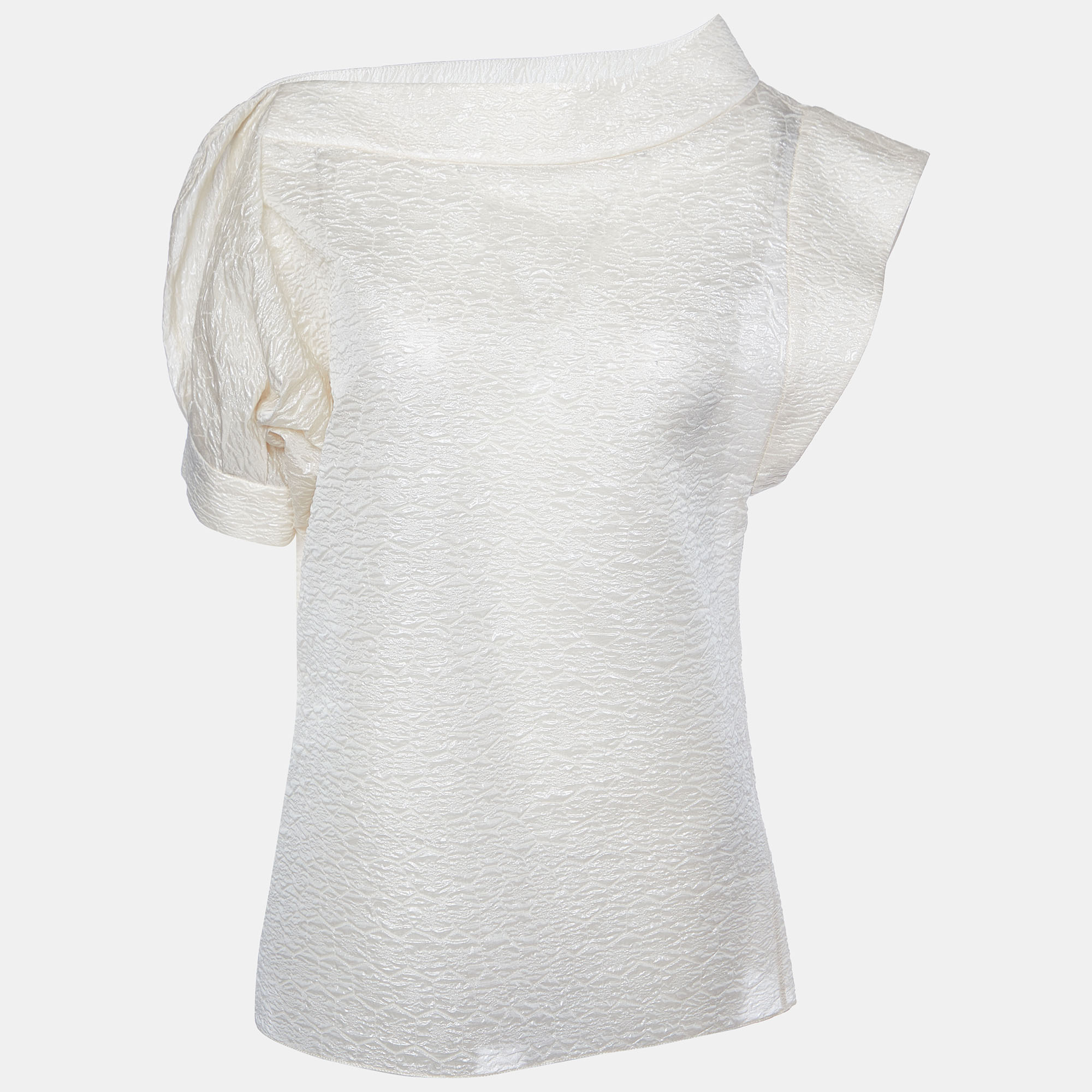 Pre Owned Yves Saint Laurent New Vintage II Cream Crushed Silk Asymmetric Top M