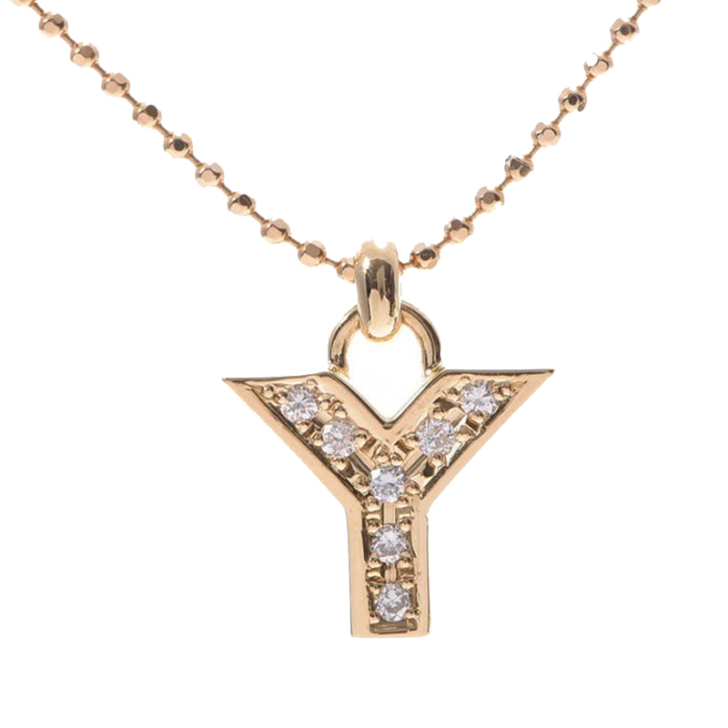 Yves Saint Laurent 18K Yellow Gold and Diamond Initial Necklace
