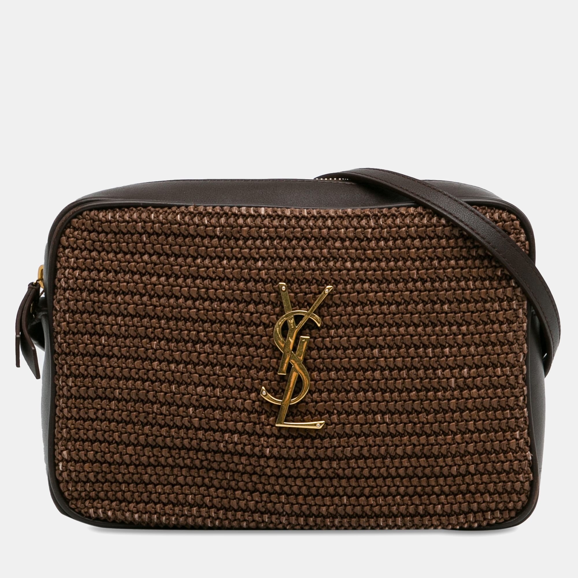 

Yves Saint Laurent Woven Raffia and Leather Lou Camera Bag, Brown