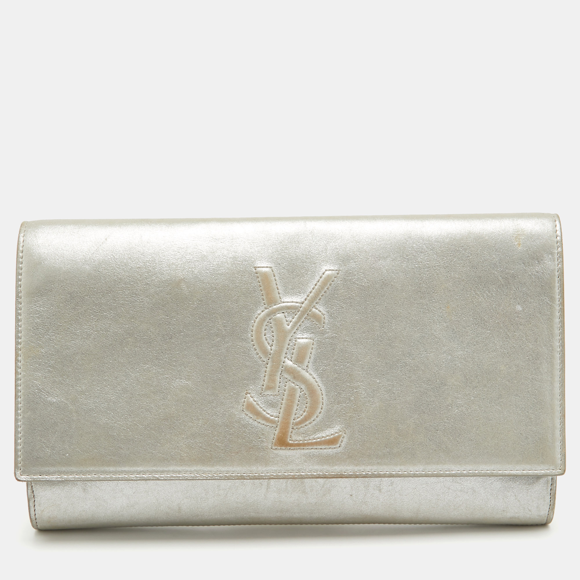 

Yves Saint Laurent Silver Leather Belle De Jour Clutch