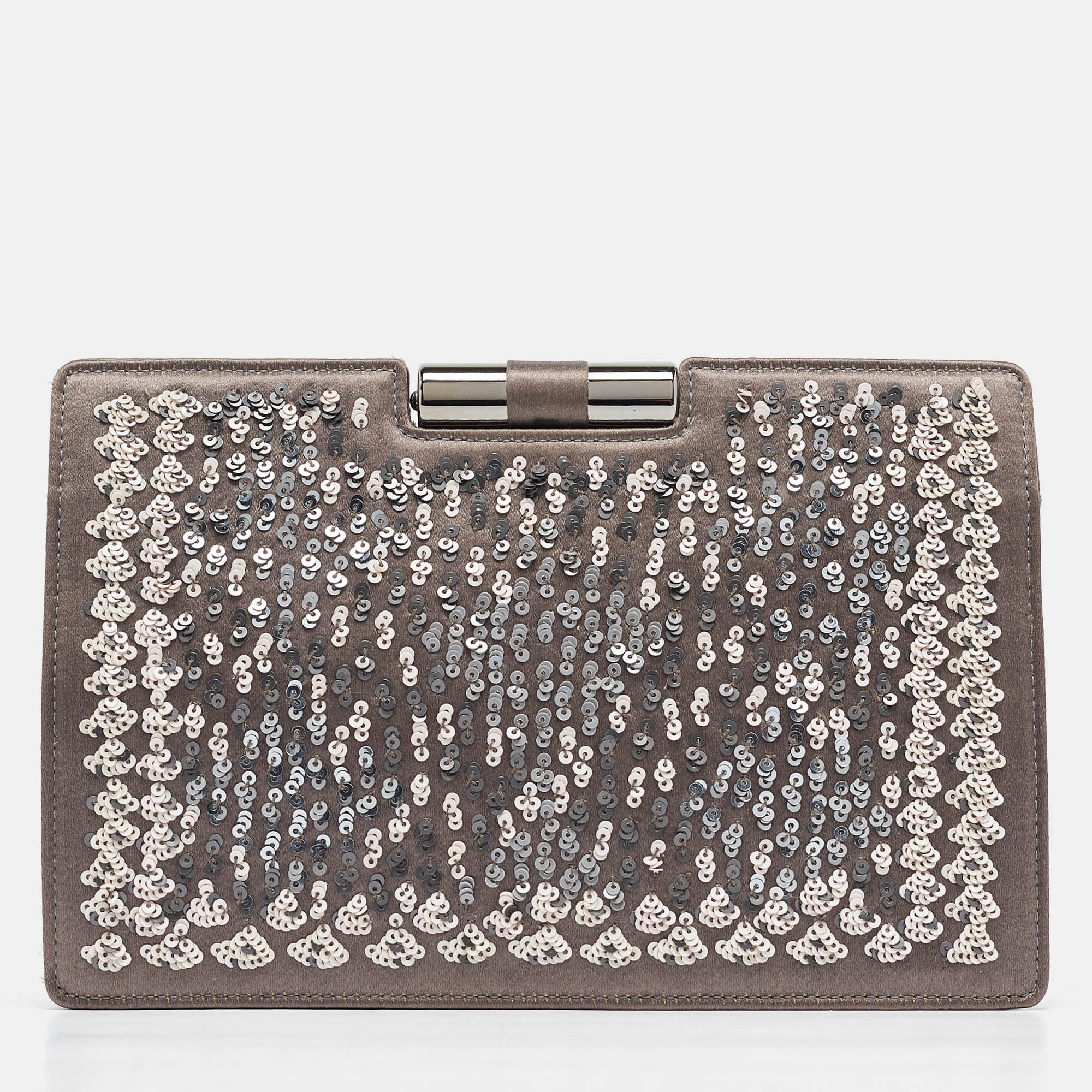 

Yves Saint Laurent Grey Satin Sequins Embellished Frame Clutch