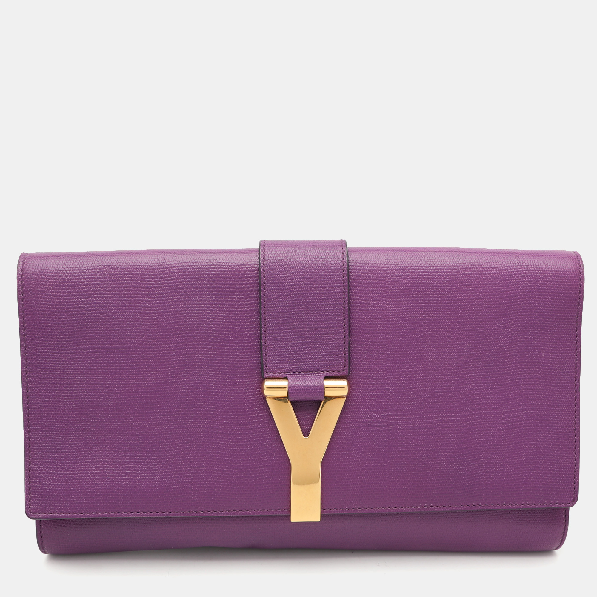 Pre-owned Saint Laurent Purple Leather Y-ligne Clutch