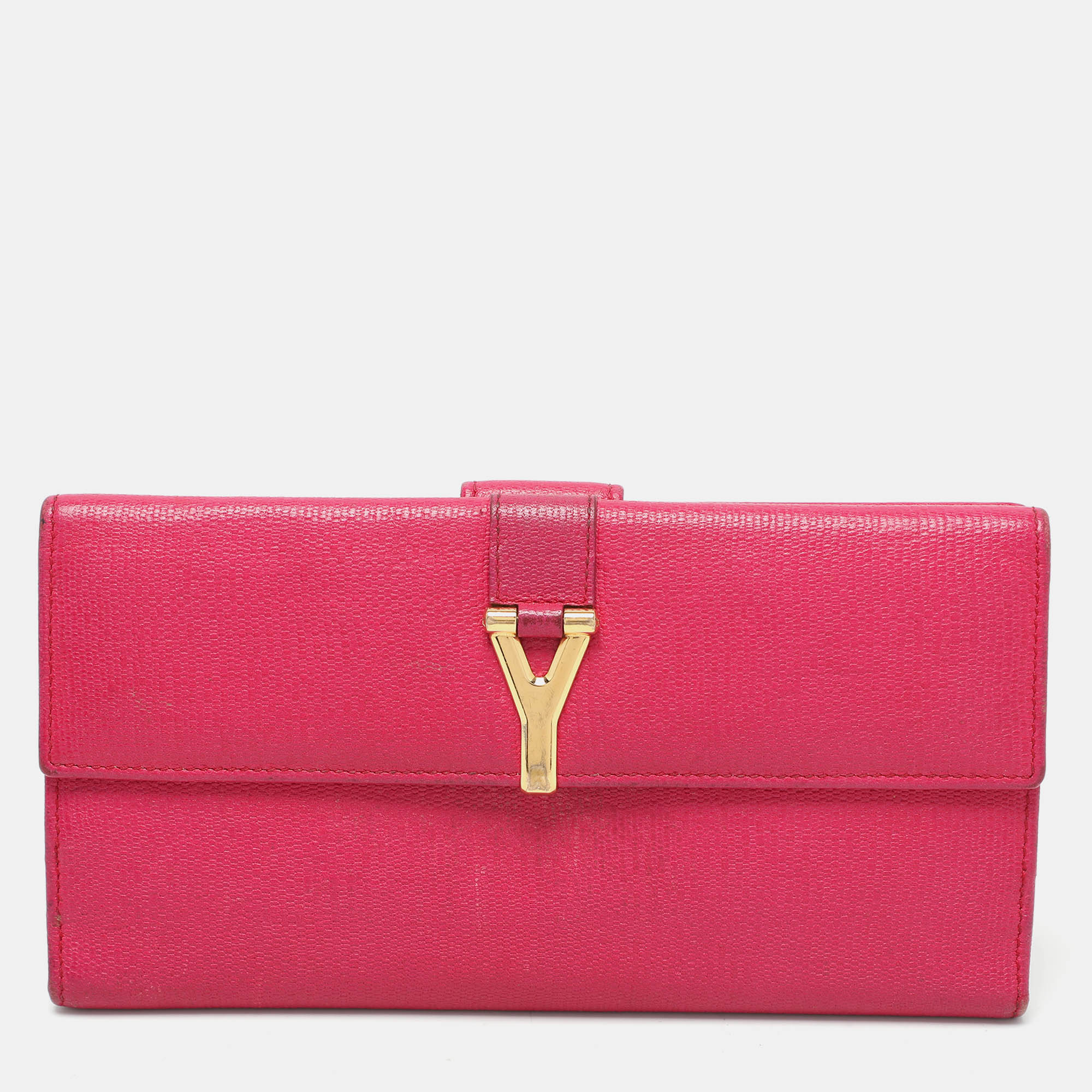 

Yves Saint Laurent Pink Leather Ligne Y Flap Wallet