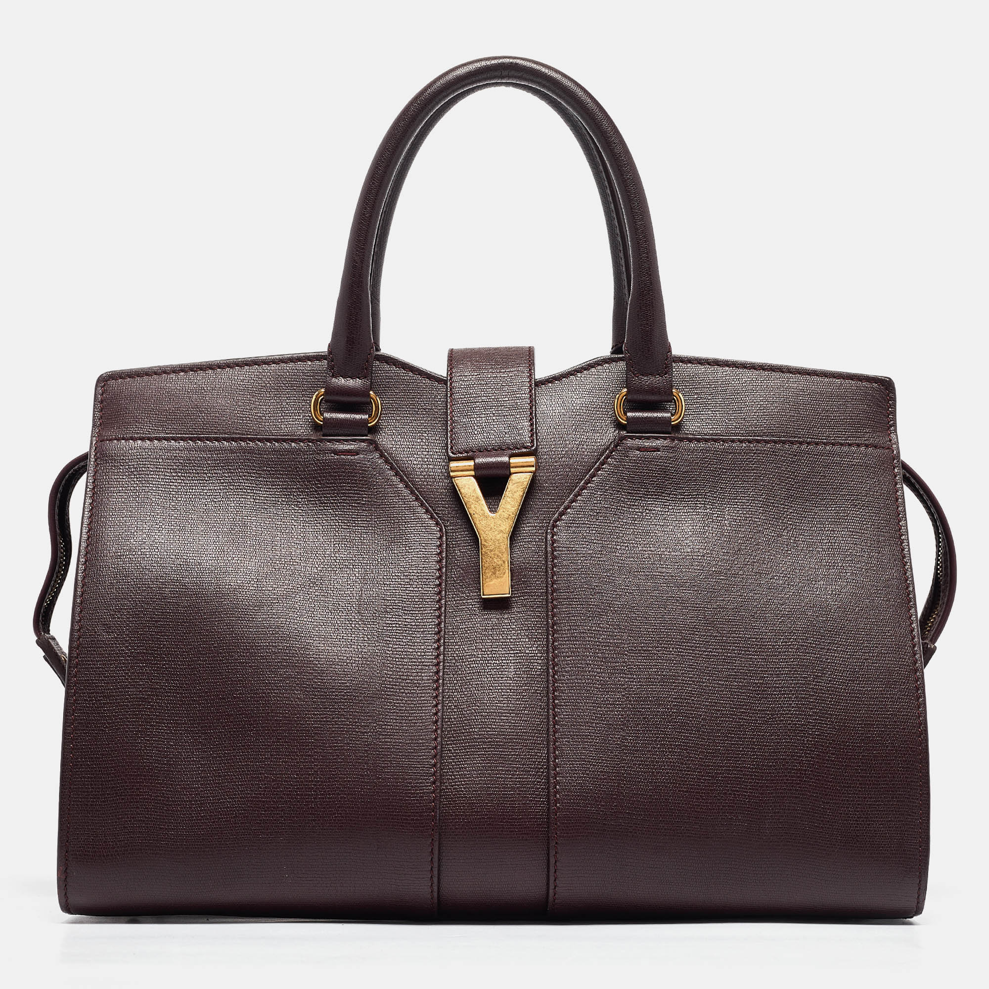 Pre-owned Saint Laurent Burgundy Leather Medium Cabas Chyc Tote