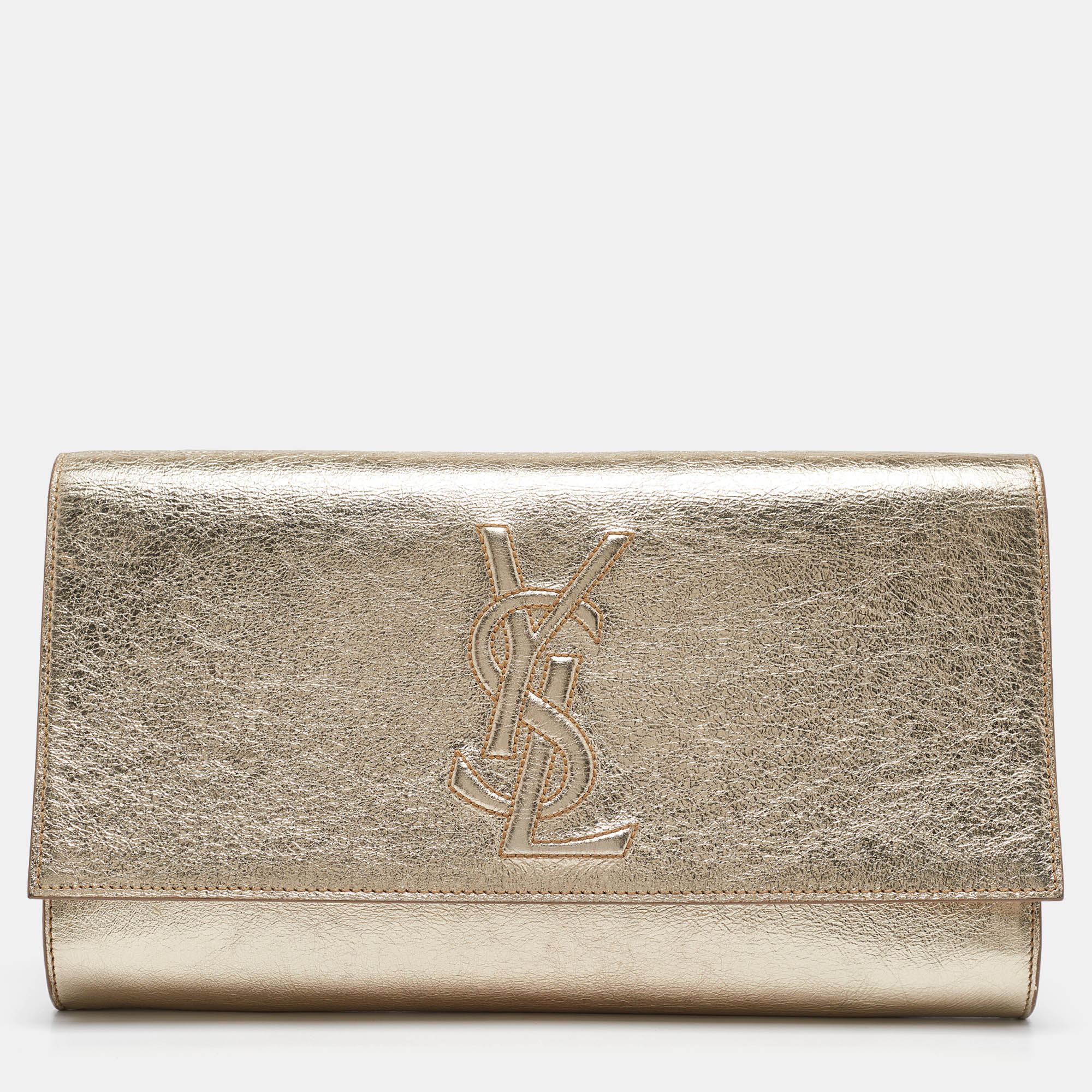 

Yves Saint Laurent Gold Leather Belle De Jour Clutch