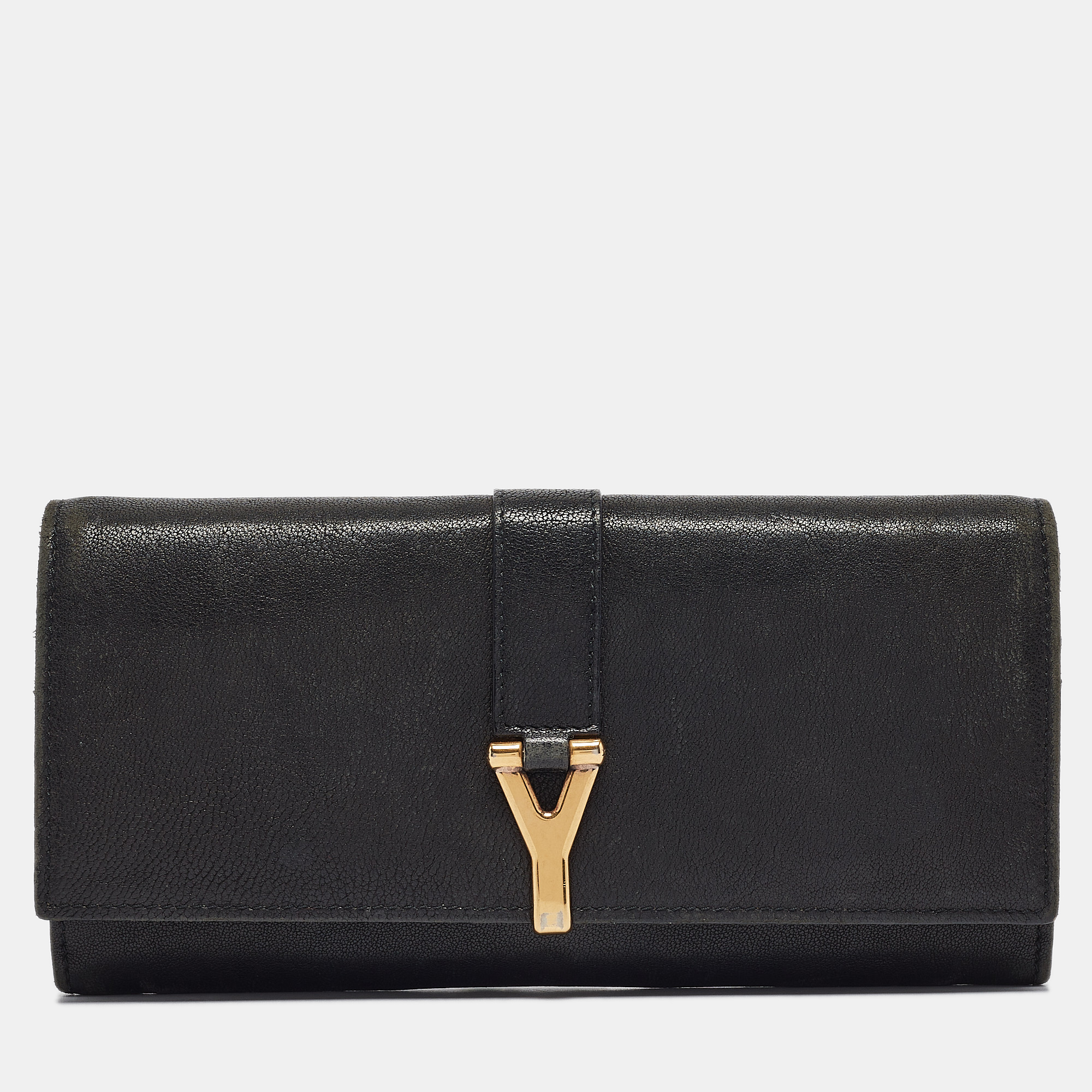 

Yves Saint Laurent Black Leather Y line Continental Wallet