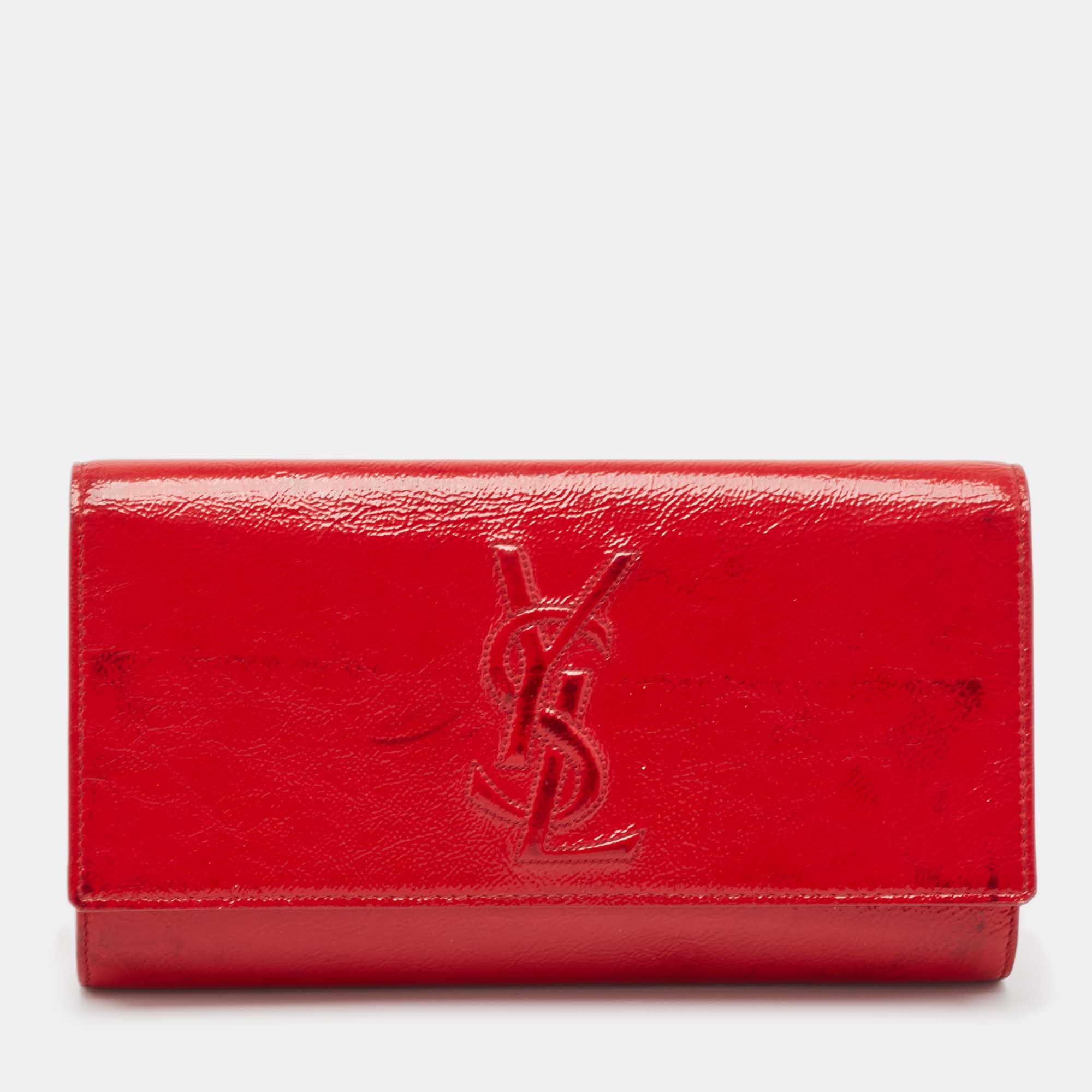 Pre-owned Saint Laurent Red Patent Leather Belle De Jour Flap Clutch