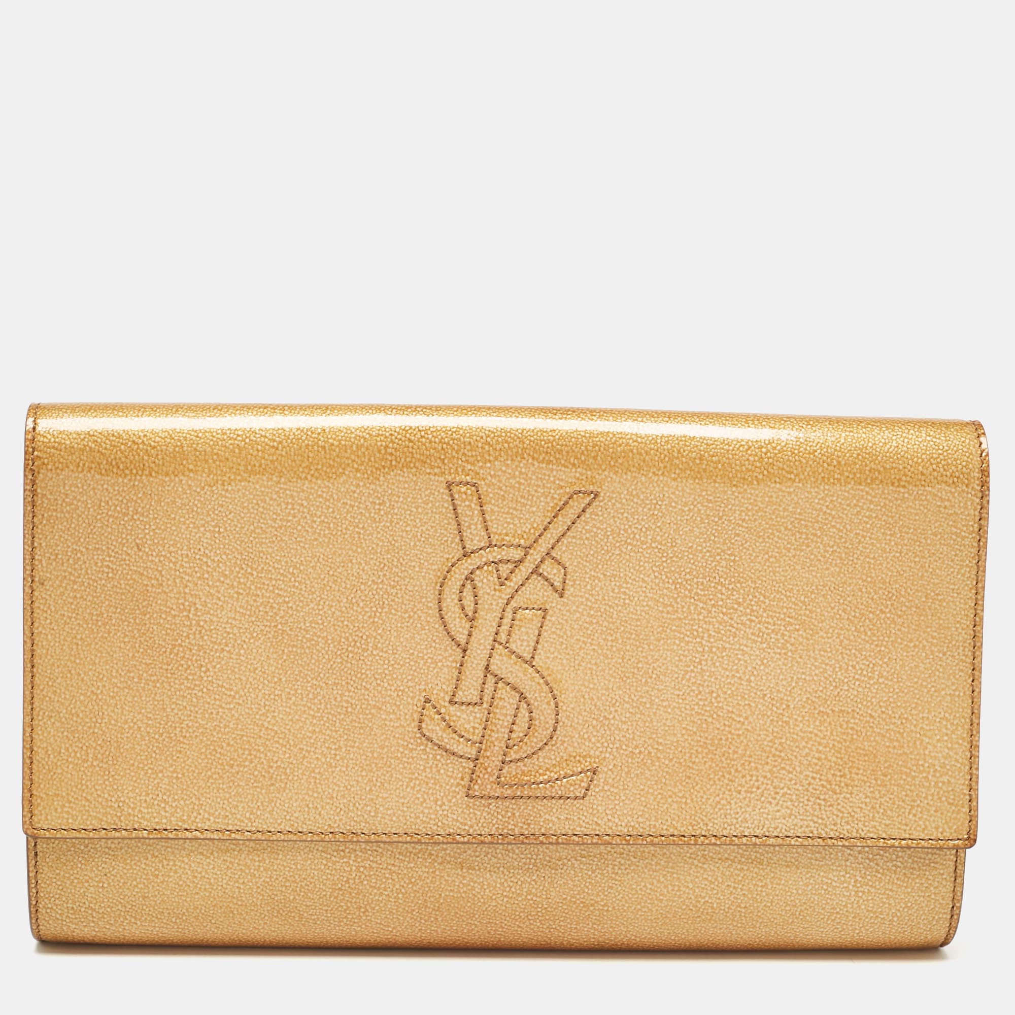 

Yves Saint Laurent Gold Patent Leather Belle De Jour Clutch