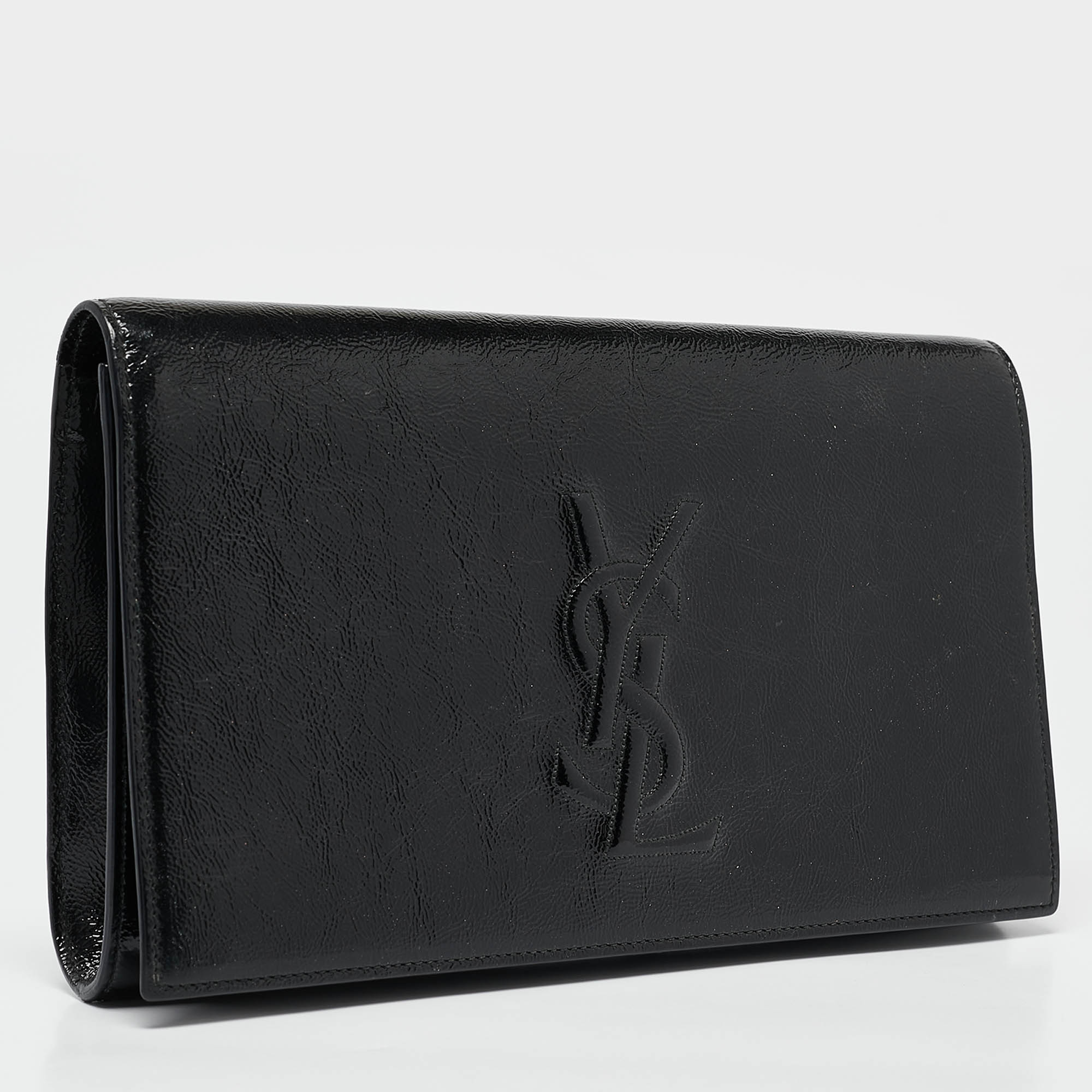Yves Saint Laurent Black Patent Leather Belle De Jour Clutch 