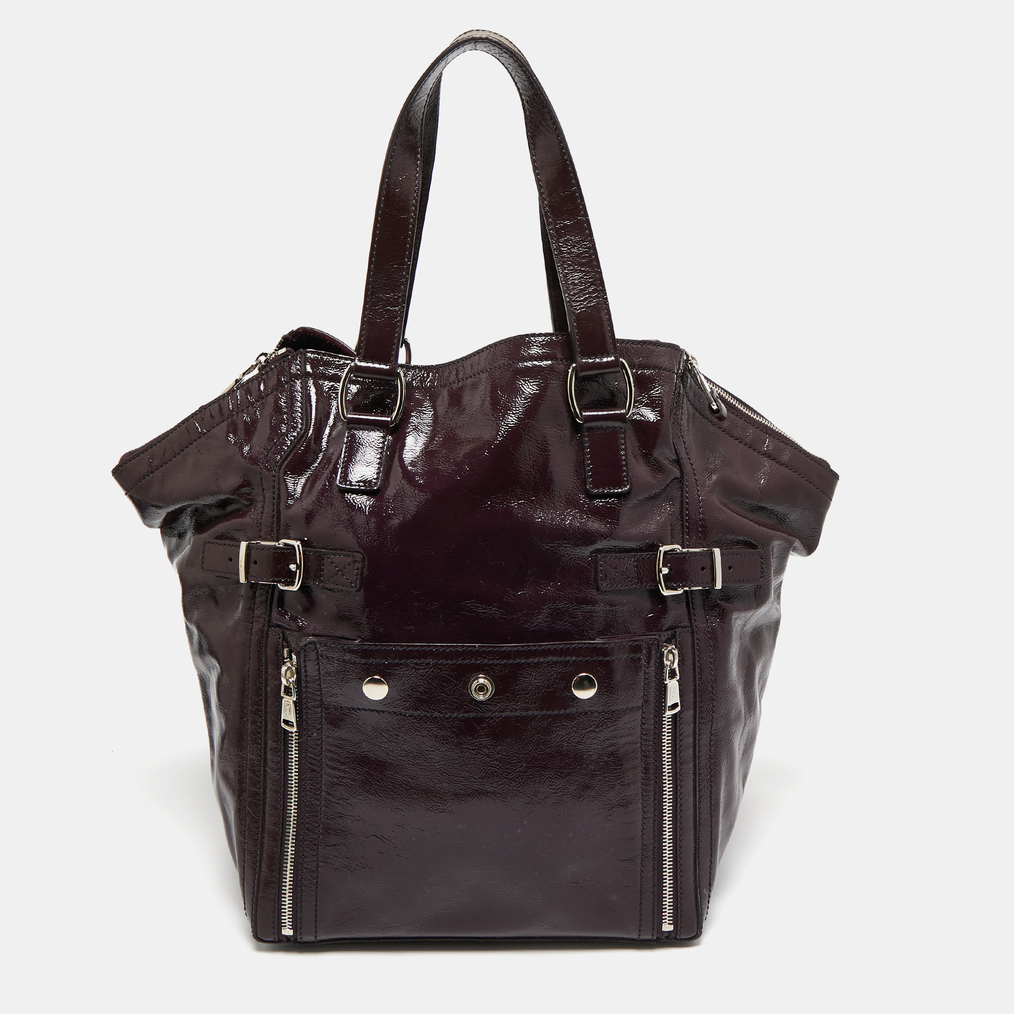 

Yves Saint Laurent Dark Purple Patent Leather Downtown Tote