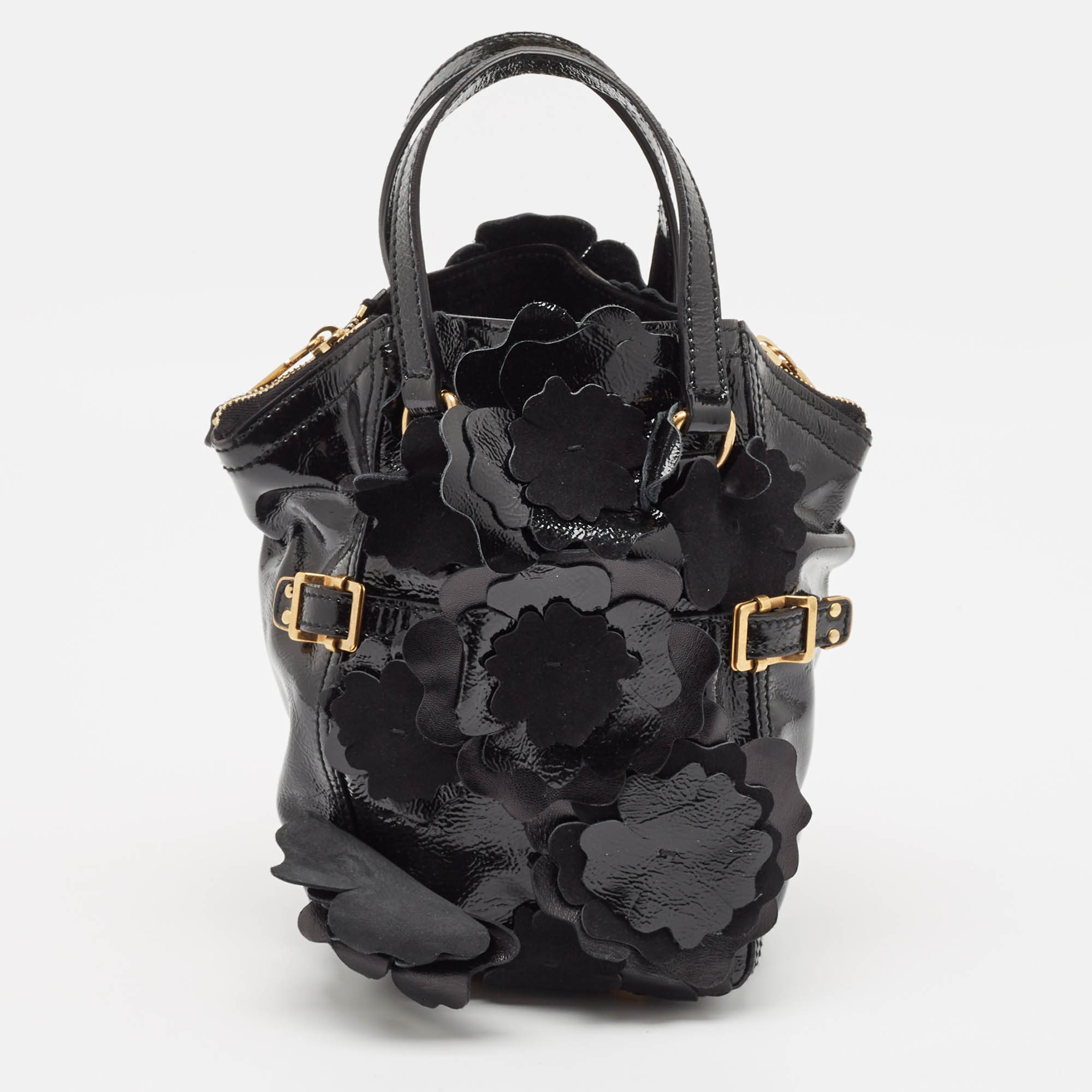 

Yves Saint Laurent Black Patent Leather Floral Applique Downtown Tote