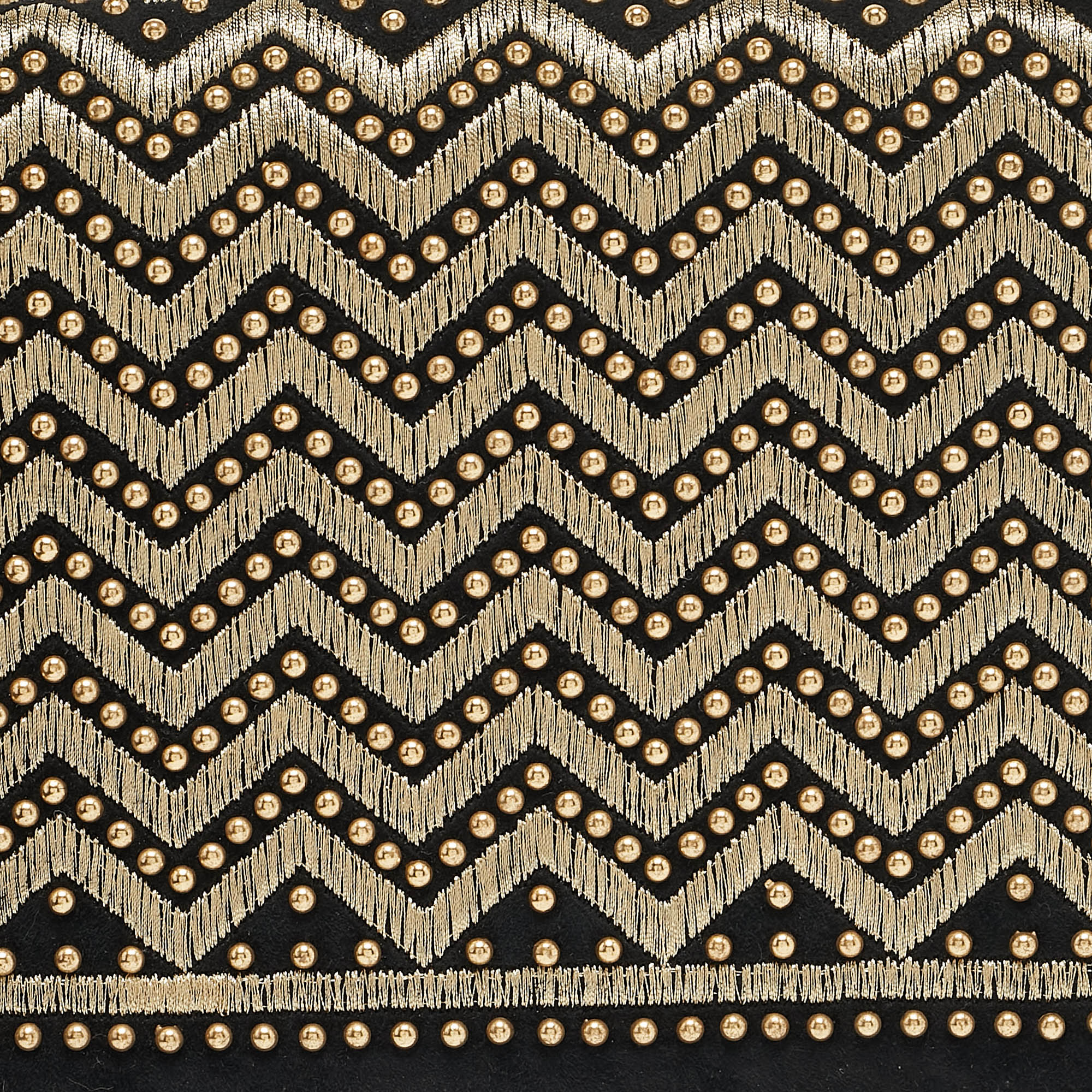Yves Saint Laurent Black Suede Embroidered Tassel Clutch 