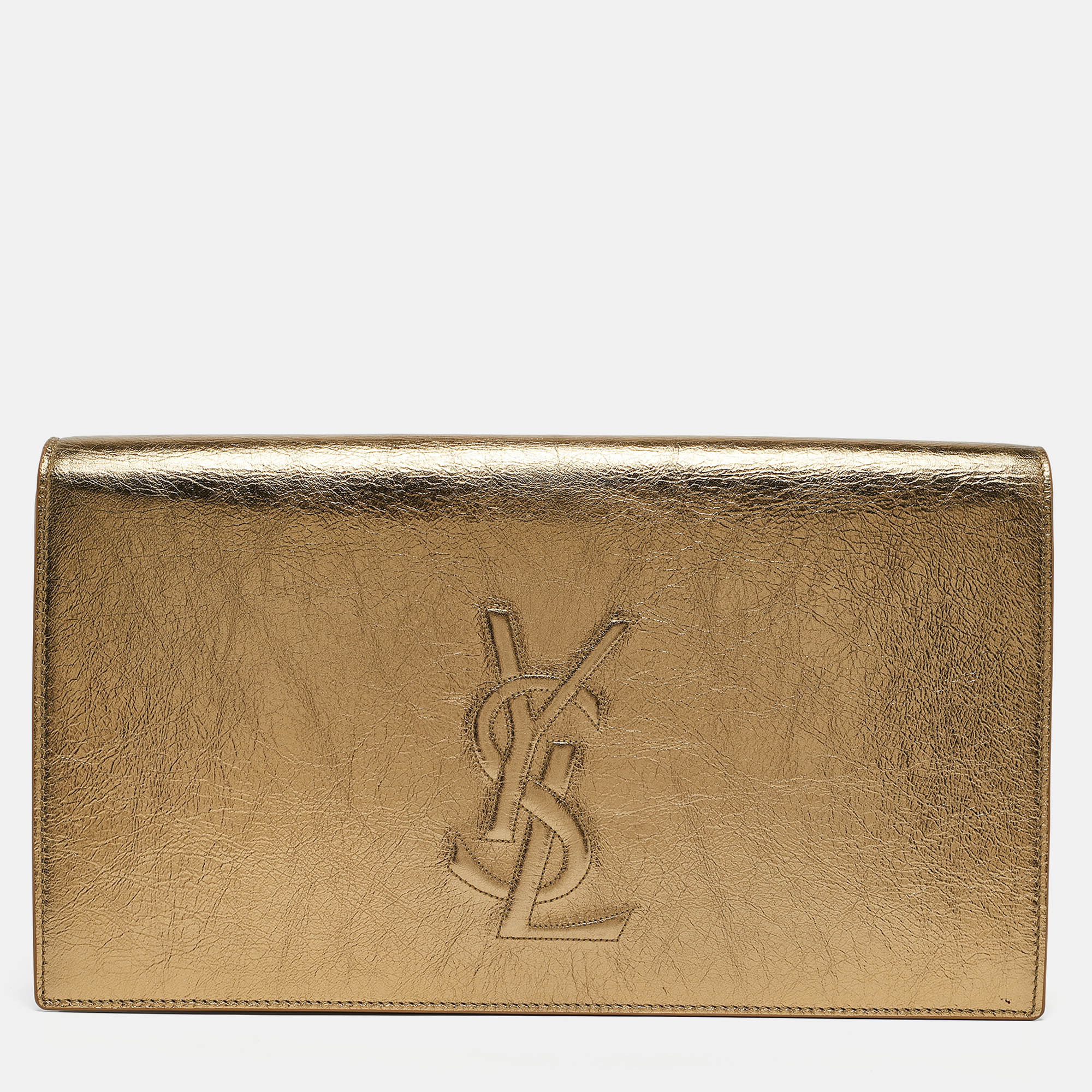 

Yves Saint Laurent Gold Leather Belle De Jour Clutch