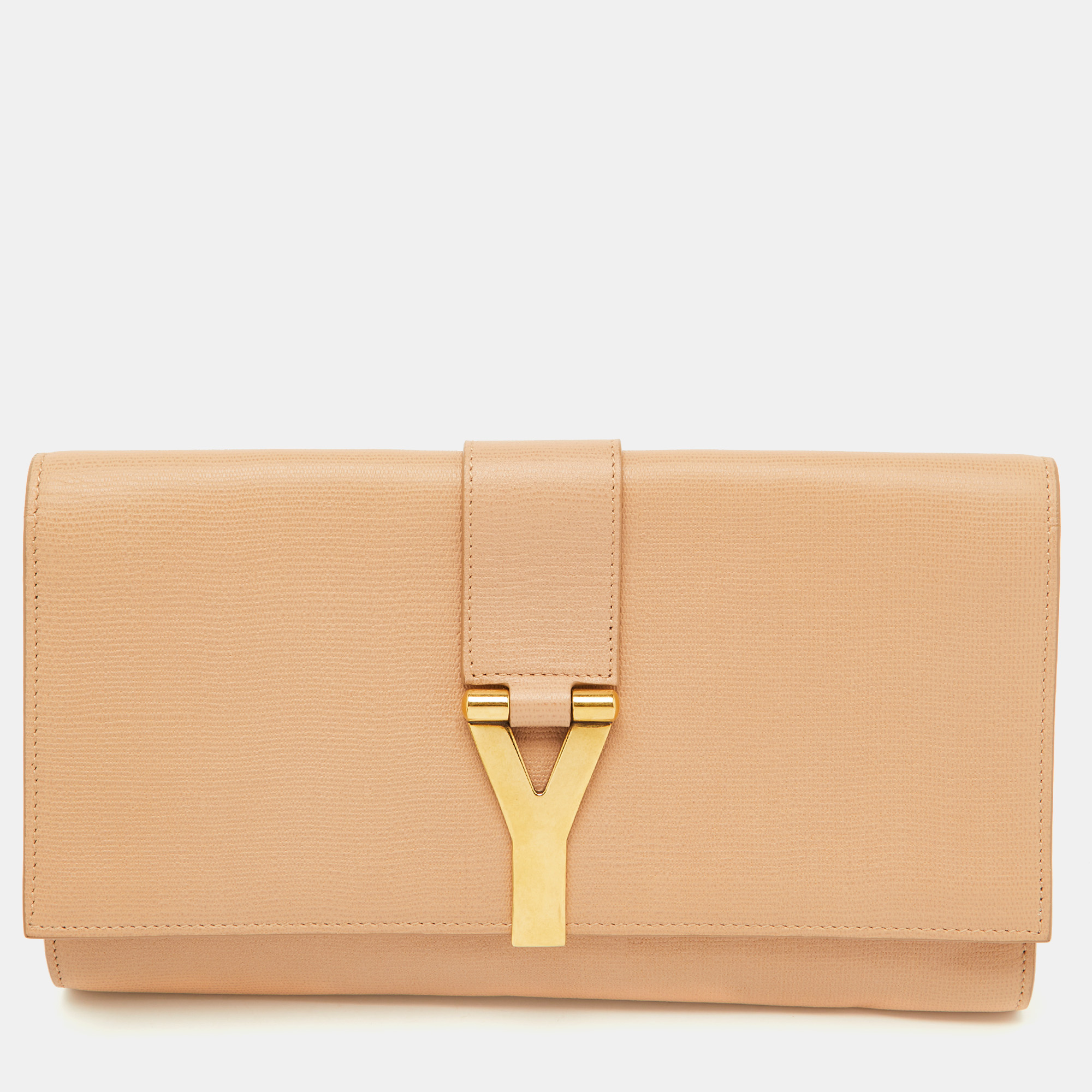 

Yves Saint Laurent Beige Leather Y Line Flap Clutch