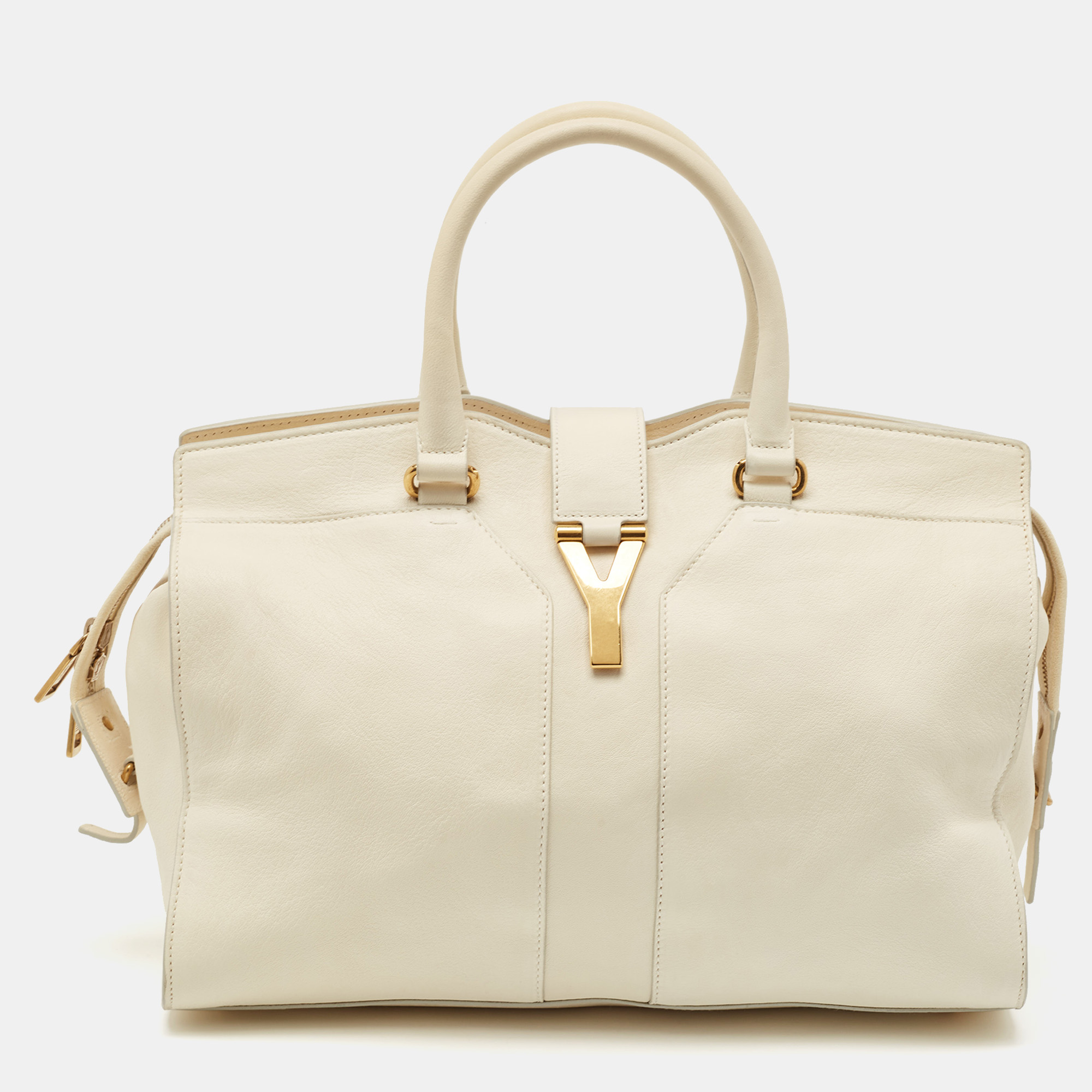 

Yves Saint Laurent White Leather  Cabas Chyc Tote