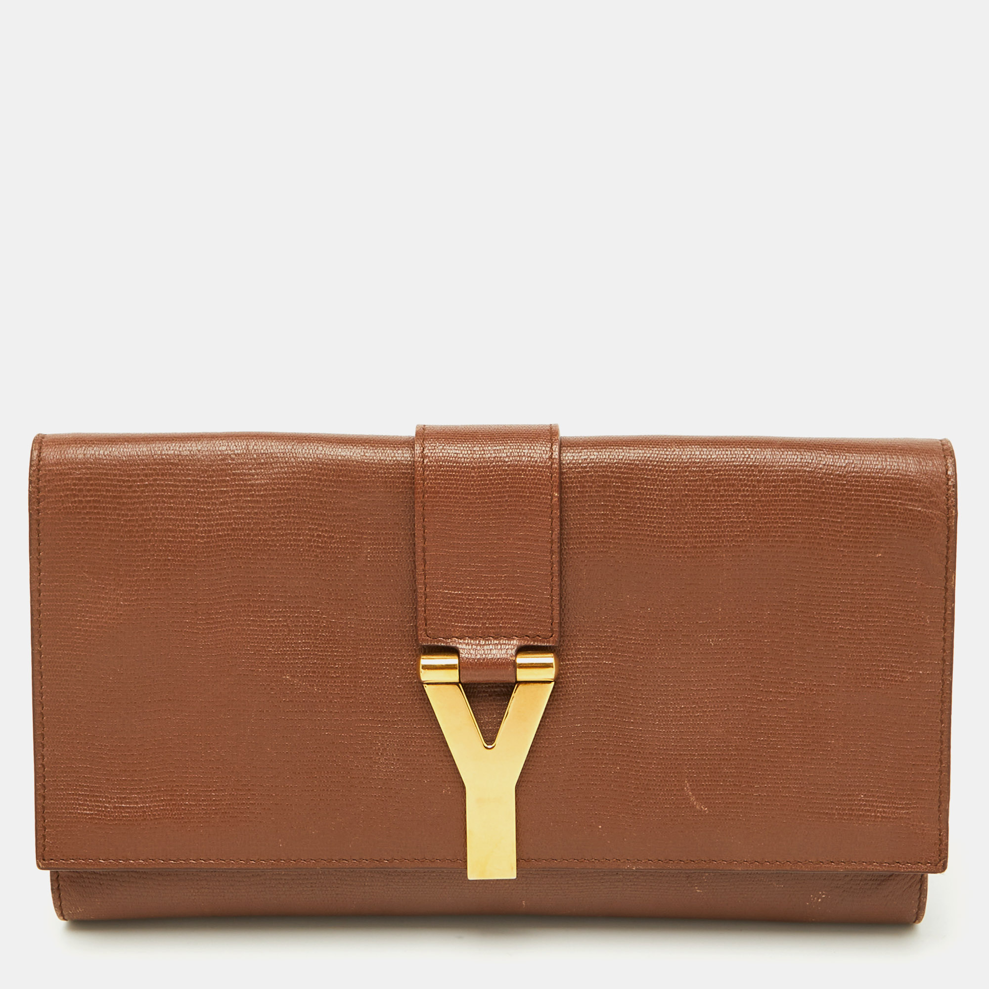 

Yves Saint Laurent Brown Leather Ligne Y Clutch