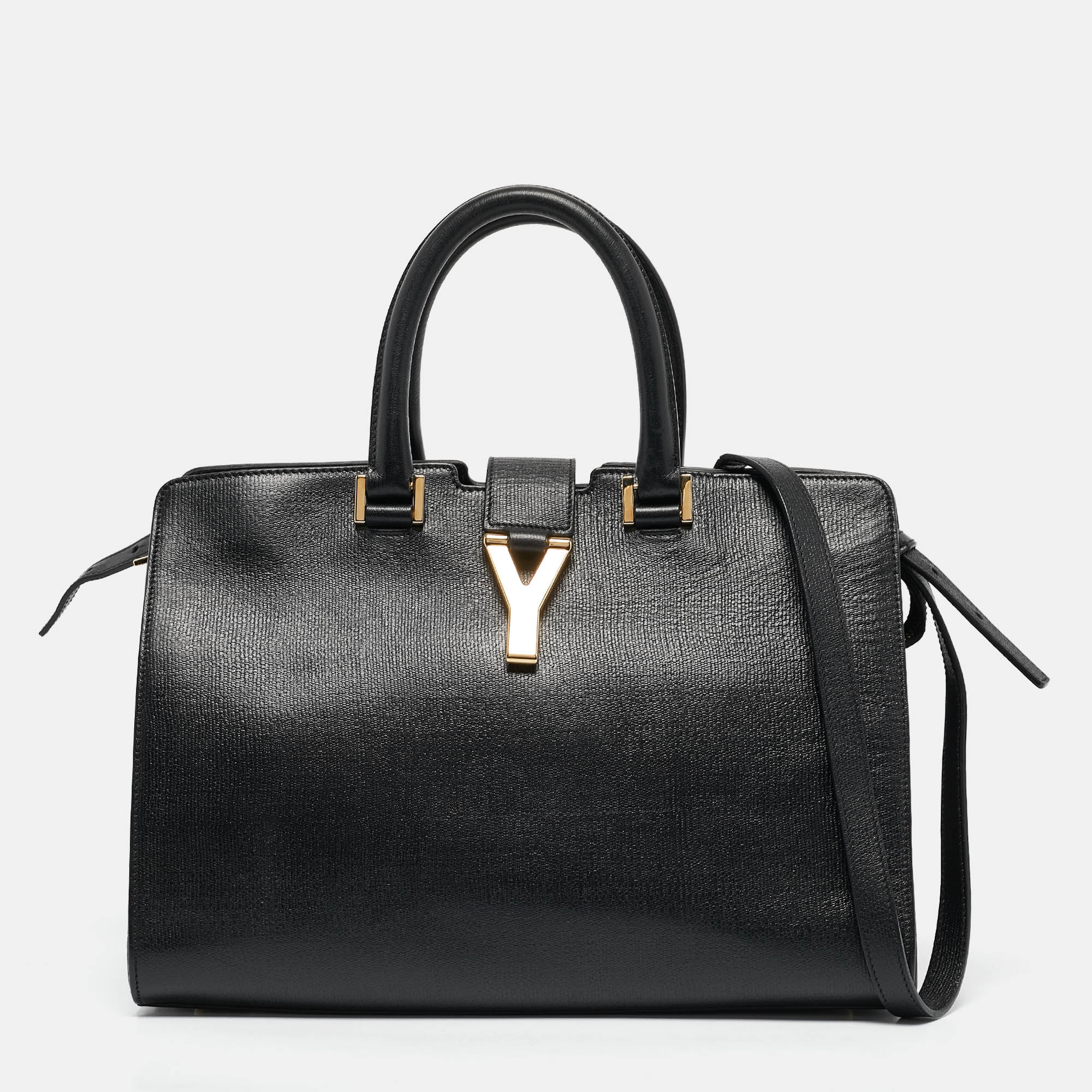 

Yves Saint Laurent Black Leather  Ligne Y Cabas Chyc Tote