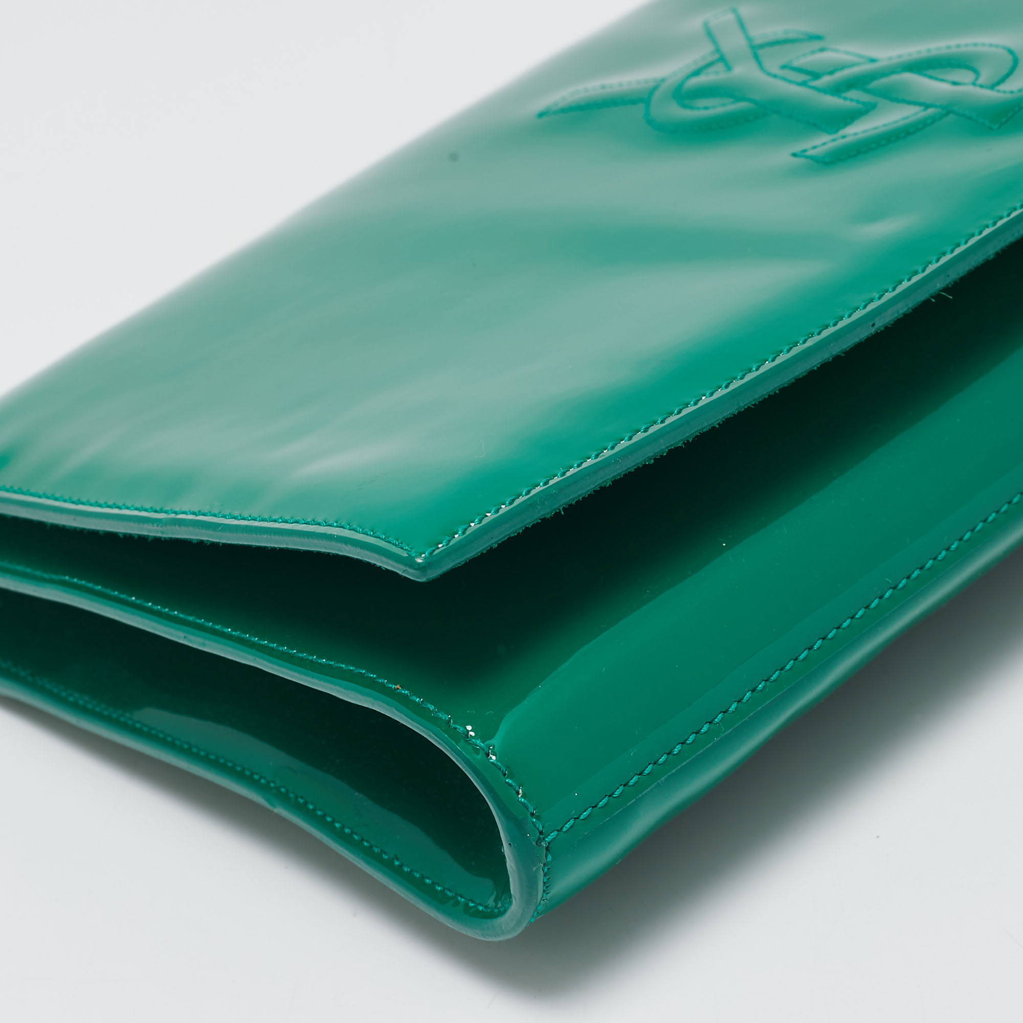 Yves Saint Laurent Green Patent Leather Belle De Jour Flap Clutch 