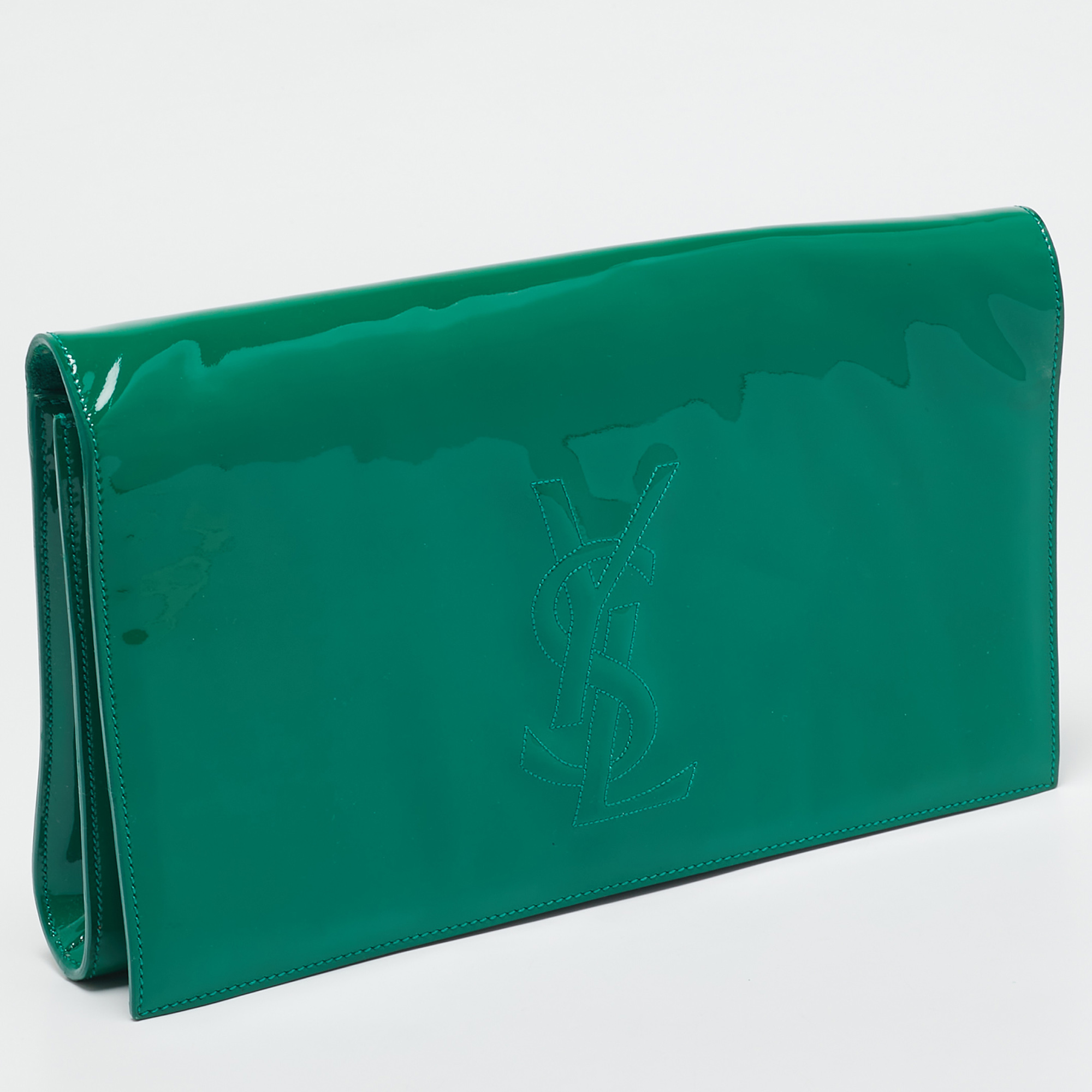 Yves Saint Laurent Green Patent Leather Belle De Jour Flap Clutch 