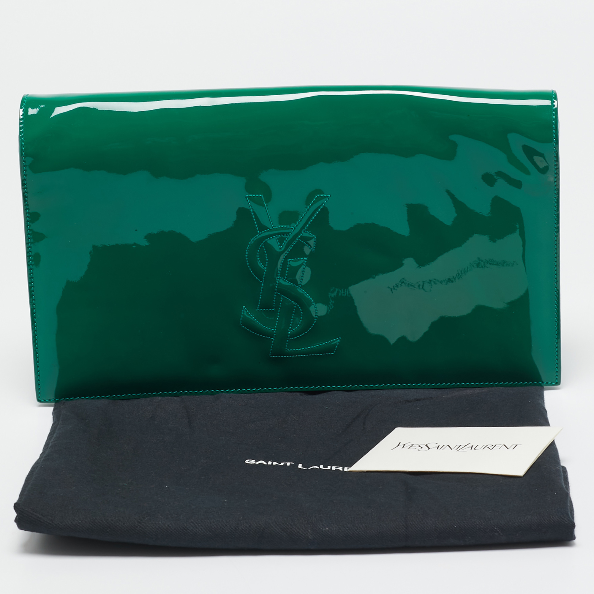 Yves Saint Laurent Green Patent Leather Belle De Jour Flap Clutch 