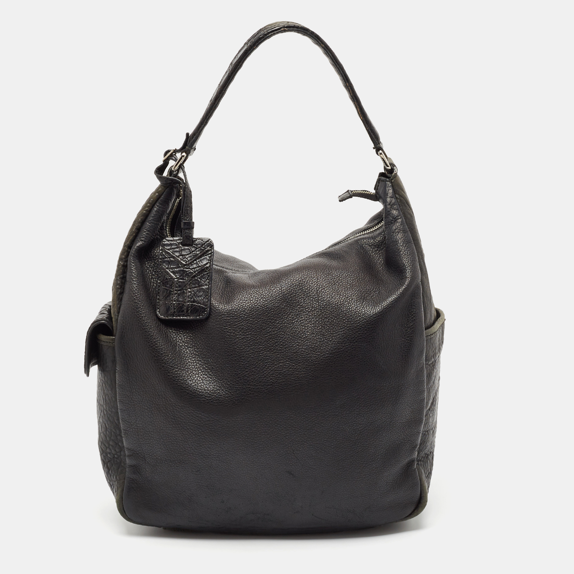 

Yves Saint Laurent Black Pebbled Leather and Alligator Multy Hobo