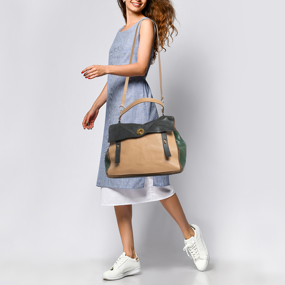 Yves Saint Laurent Tricolor Leather and Suede Large Muse Two Top Handle Bag 