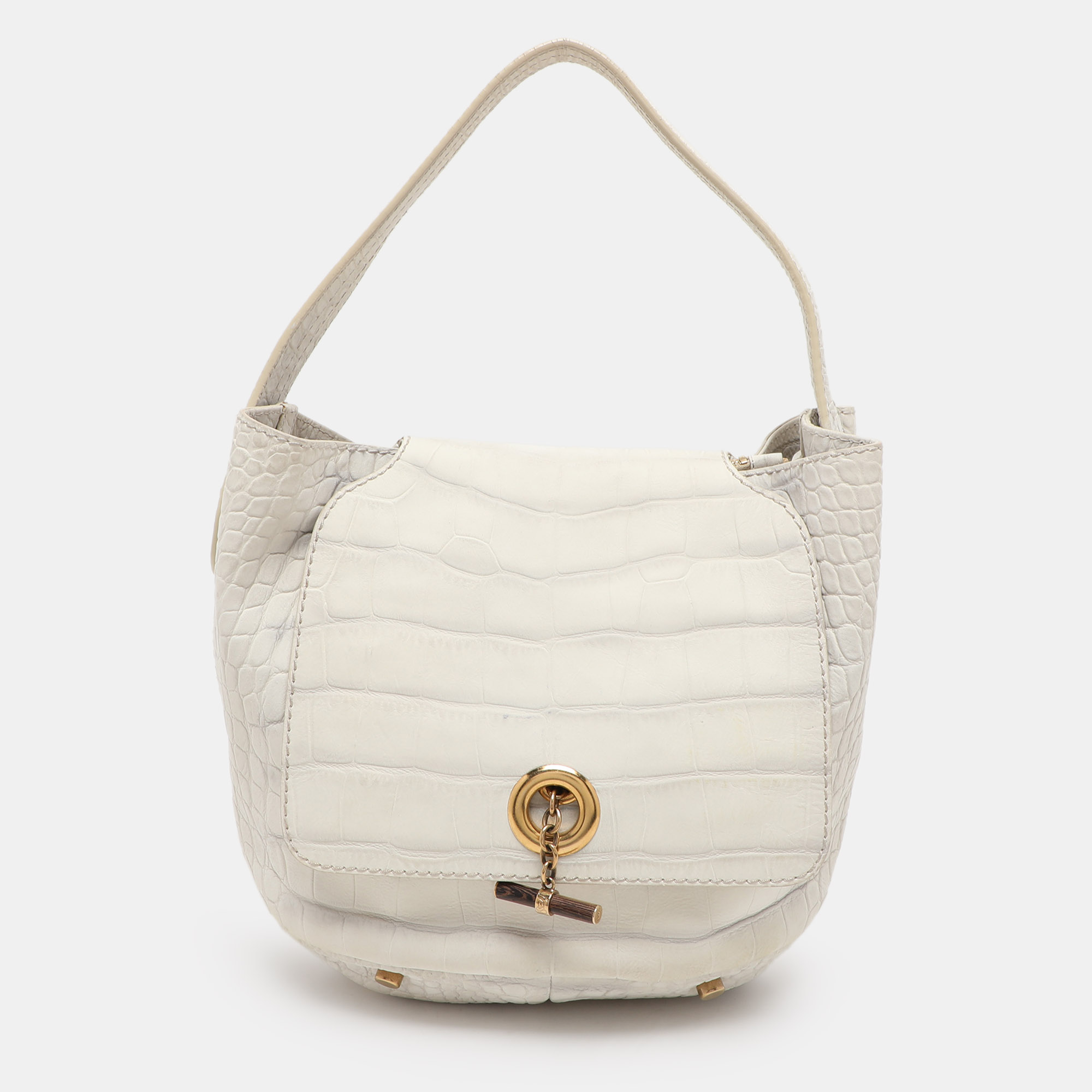 

Yves Saint Laurent White Nubuck Croc Embossed Leather Capri Flap Shoulder Bag