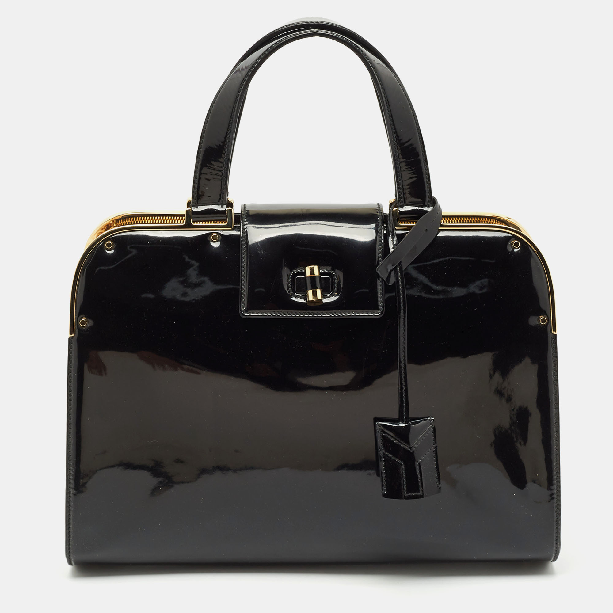

Yves Saint Laurent Black Patent Leather Uptown Satchel