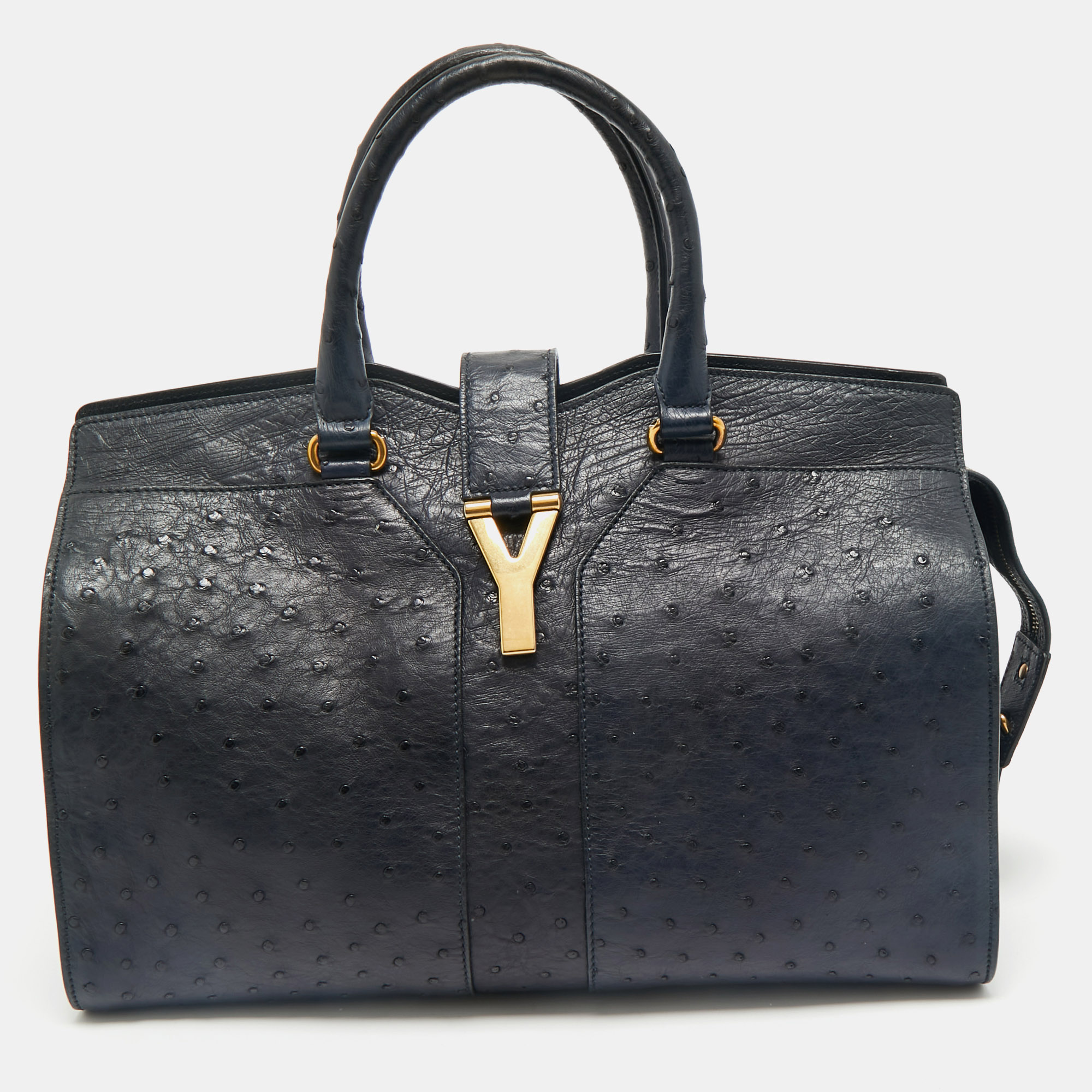 

Yves Saint Laurent Navy Blue Ostrich  Cabas Chyc Tote