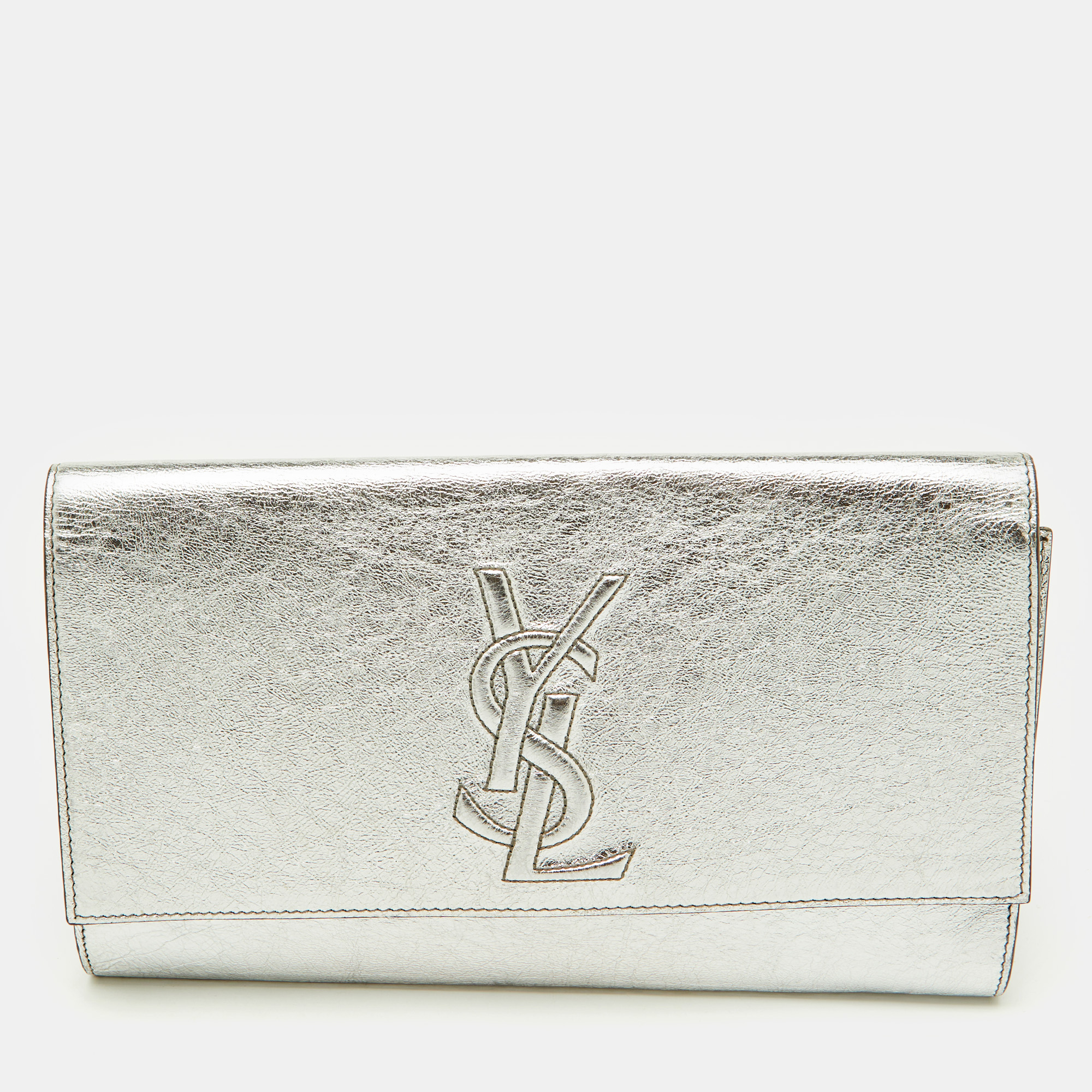 

Yves Saint Laurent Silver Leather Belle De Jour Flap Clutch