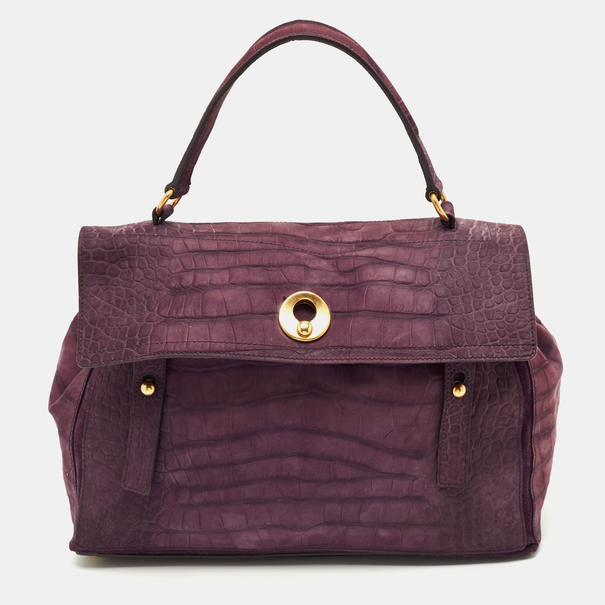 

Yves Saint Laurent Purple Croc Embossed Leather and Suede Muse Two Top Handle Bag