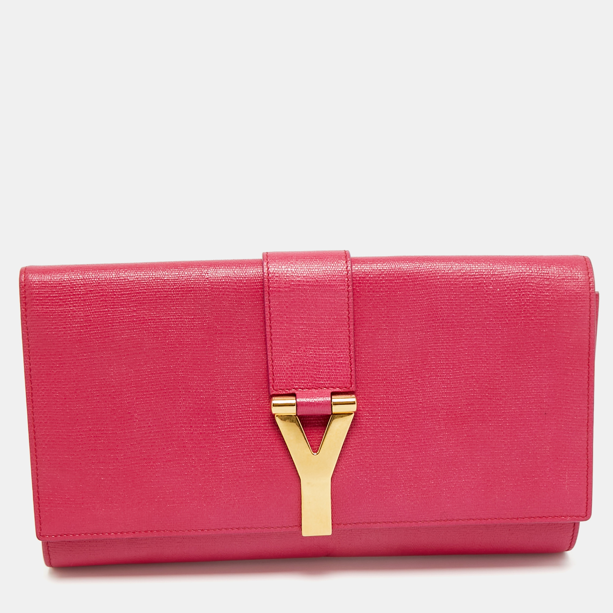 

Yves Saint Laurent Fuchsia Leather Ligne Y Clutch, Pink