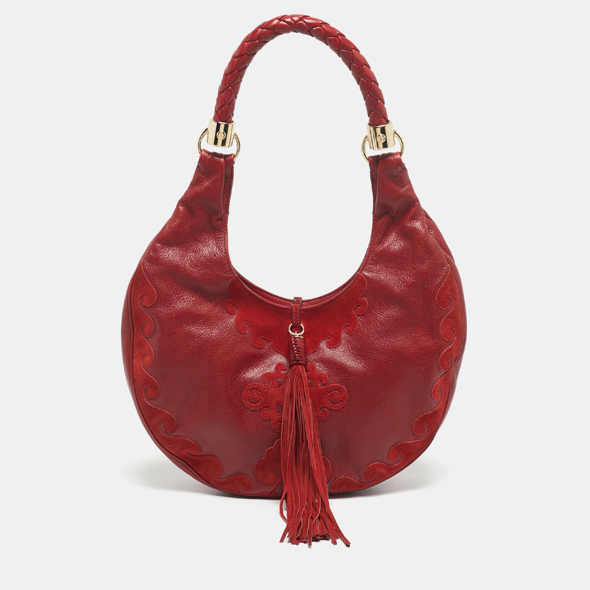 

Yves Saint Laurent Red Leather and Suede Tassel Hobo