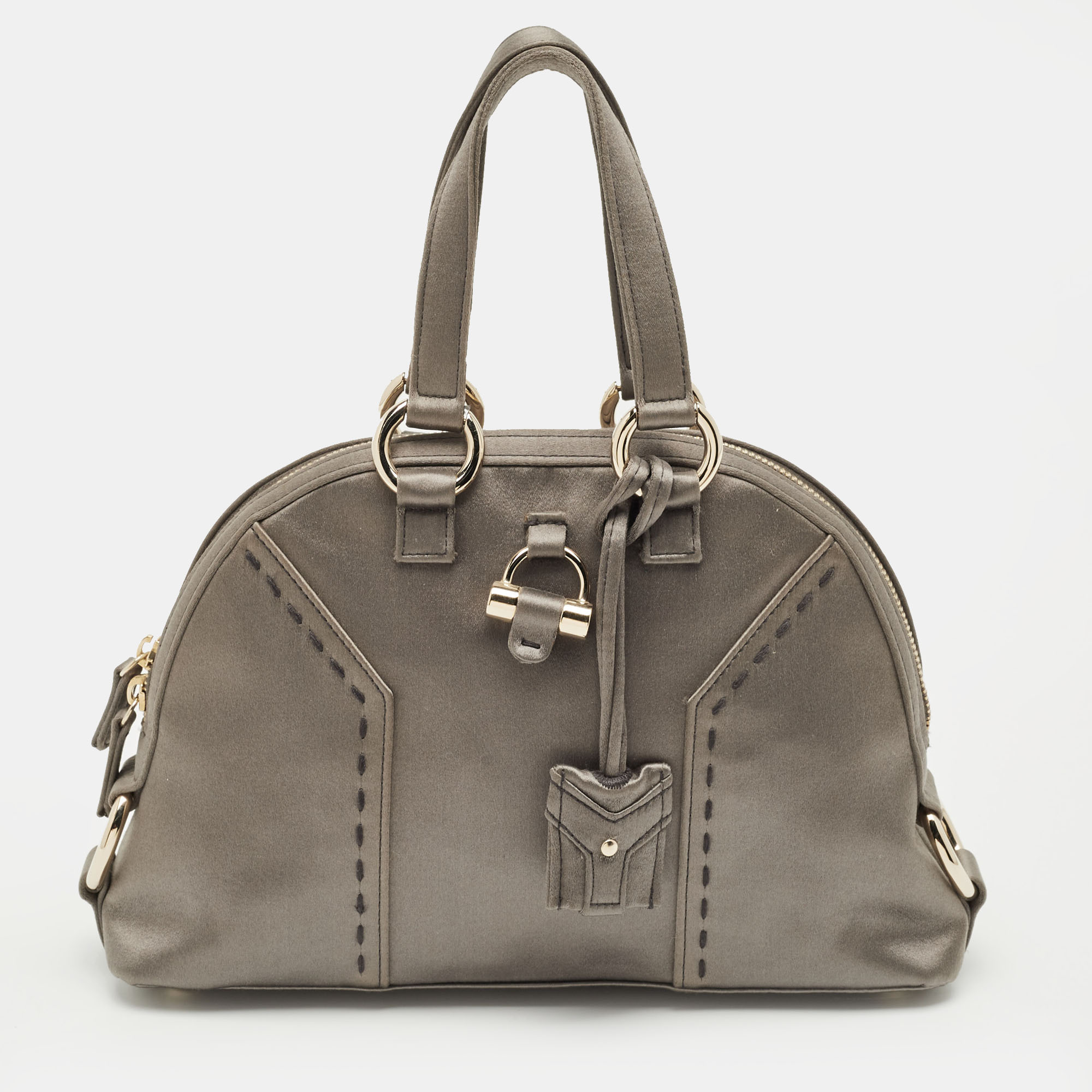 Pre-owned Saint Laurent Grey Satin Mini Muse Satchel In Gray