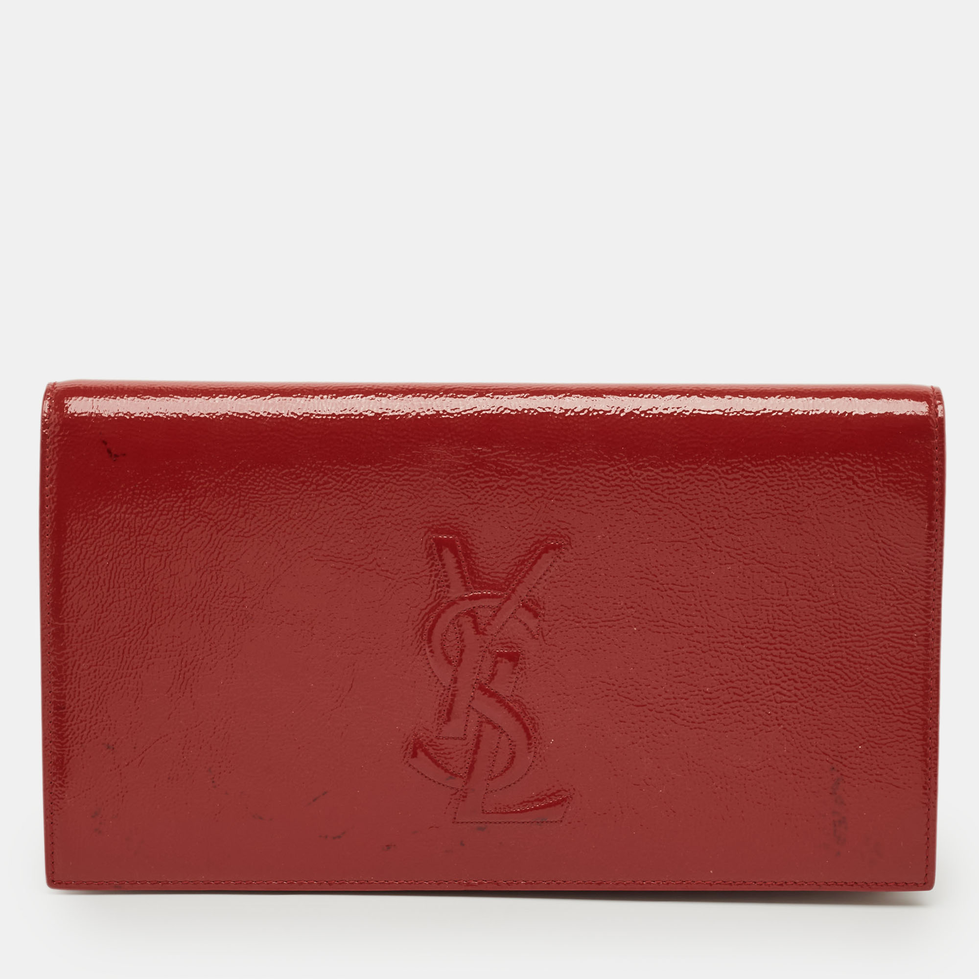 Pre-owned Saint Laurent Red Patent Leather Belle De Jour Flap Clutch