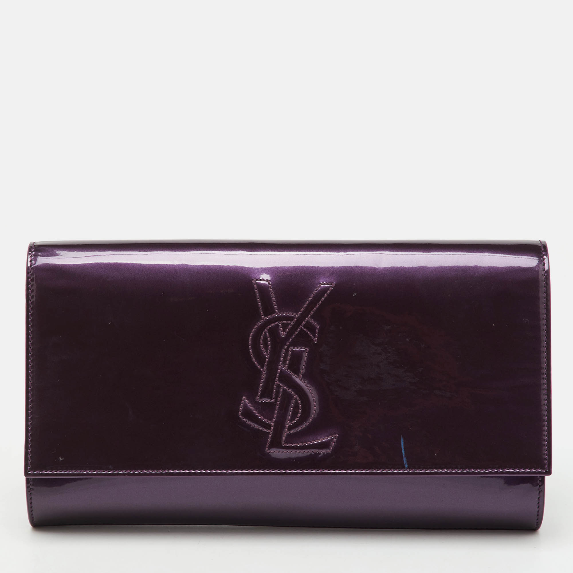 Pre-owned Saint Laurent Purple Patent Leather Belle De Jour Flap Clutch